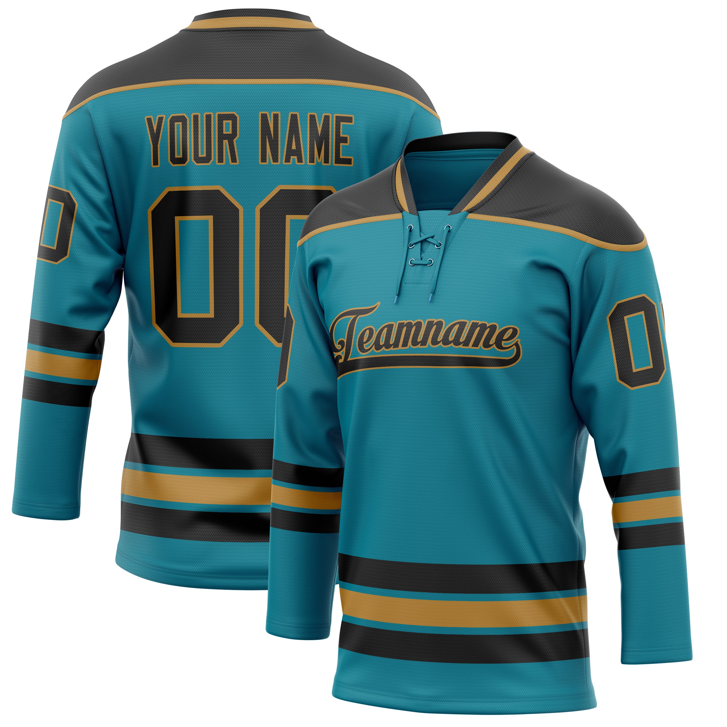 Custom Teal Black Solid Colour Hockey Jersey
