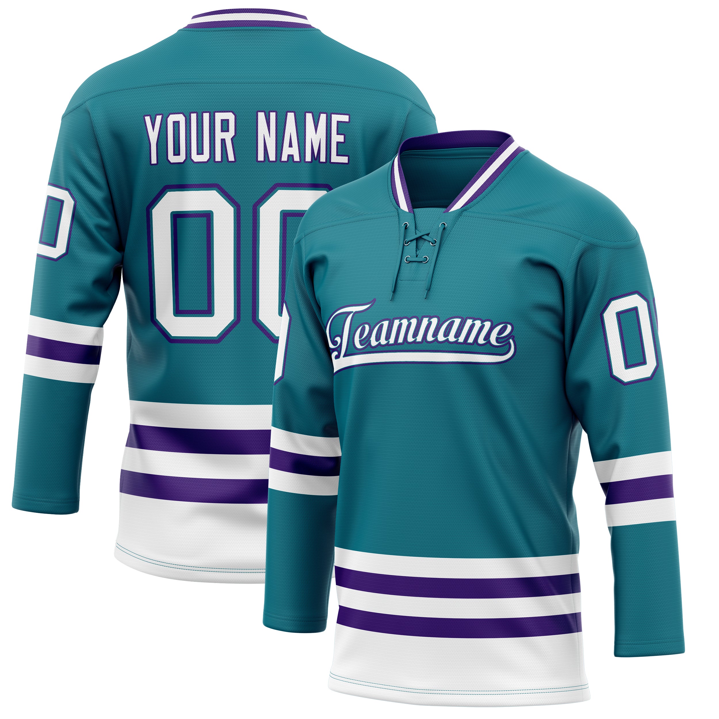Custom Teal Purple Solid Colour Hockey Jersey