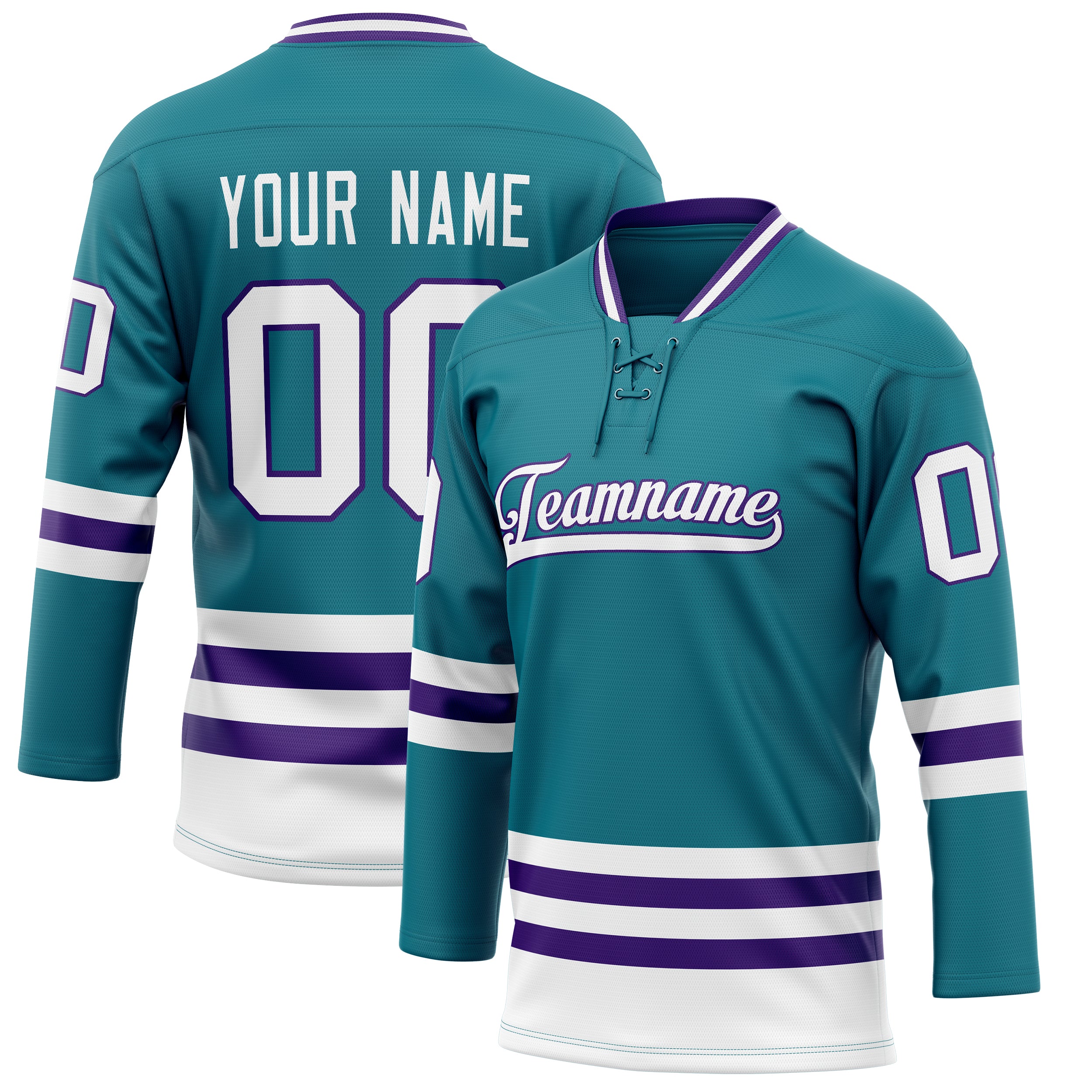 Custom Teal Purple Solid Colour Hockey Jersey