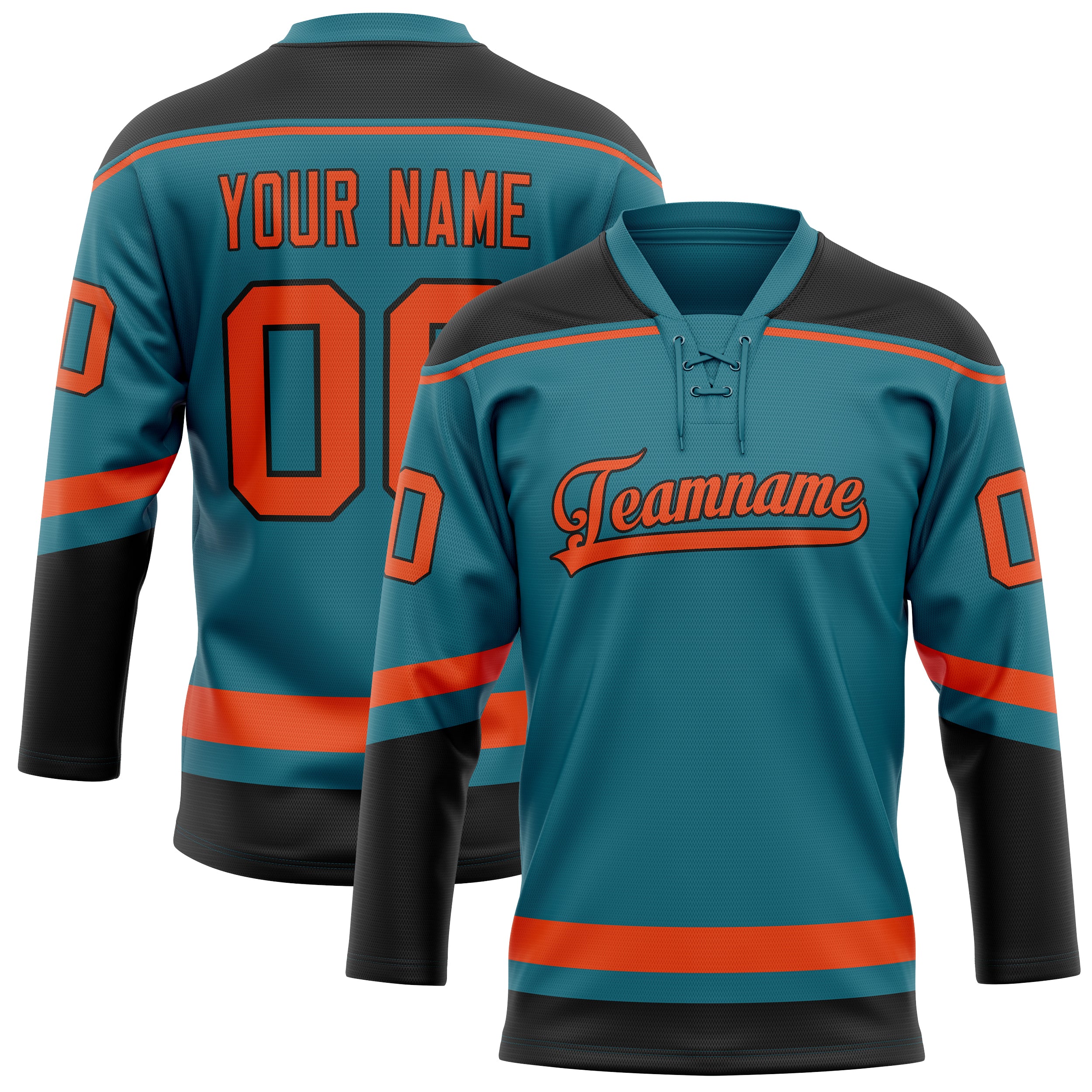 Custom Teal Orange Solid Colour Hockey Jersey