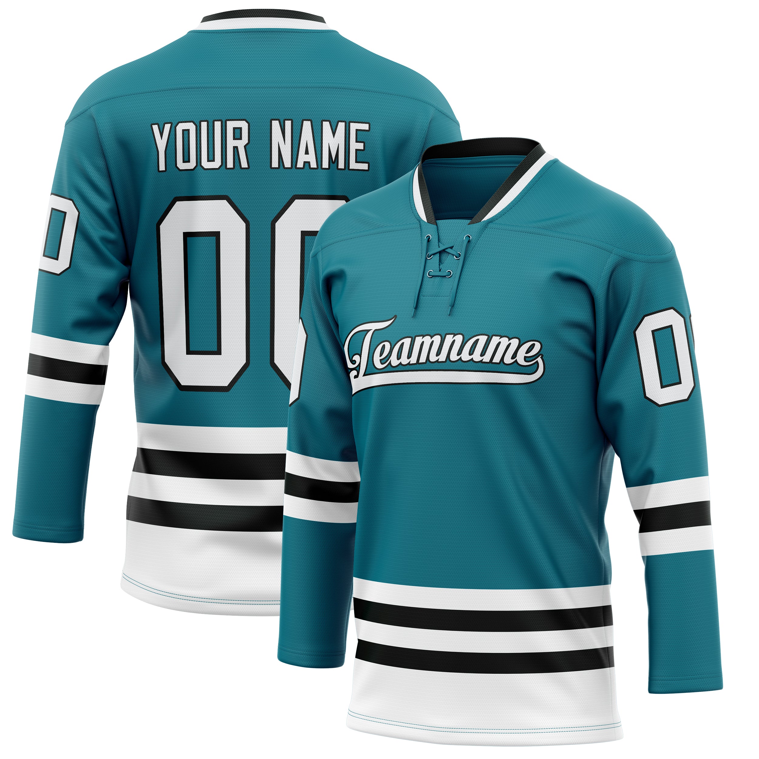 Custom Teal White Solid Colour Hockey Jersey
