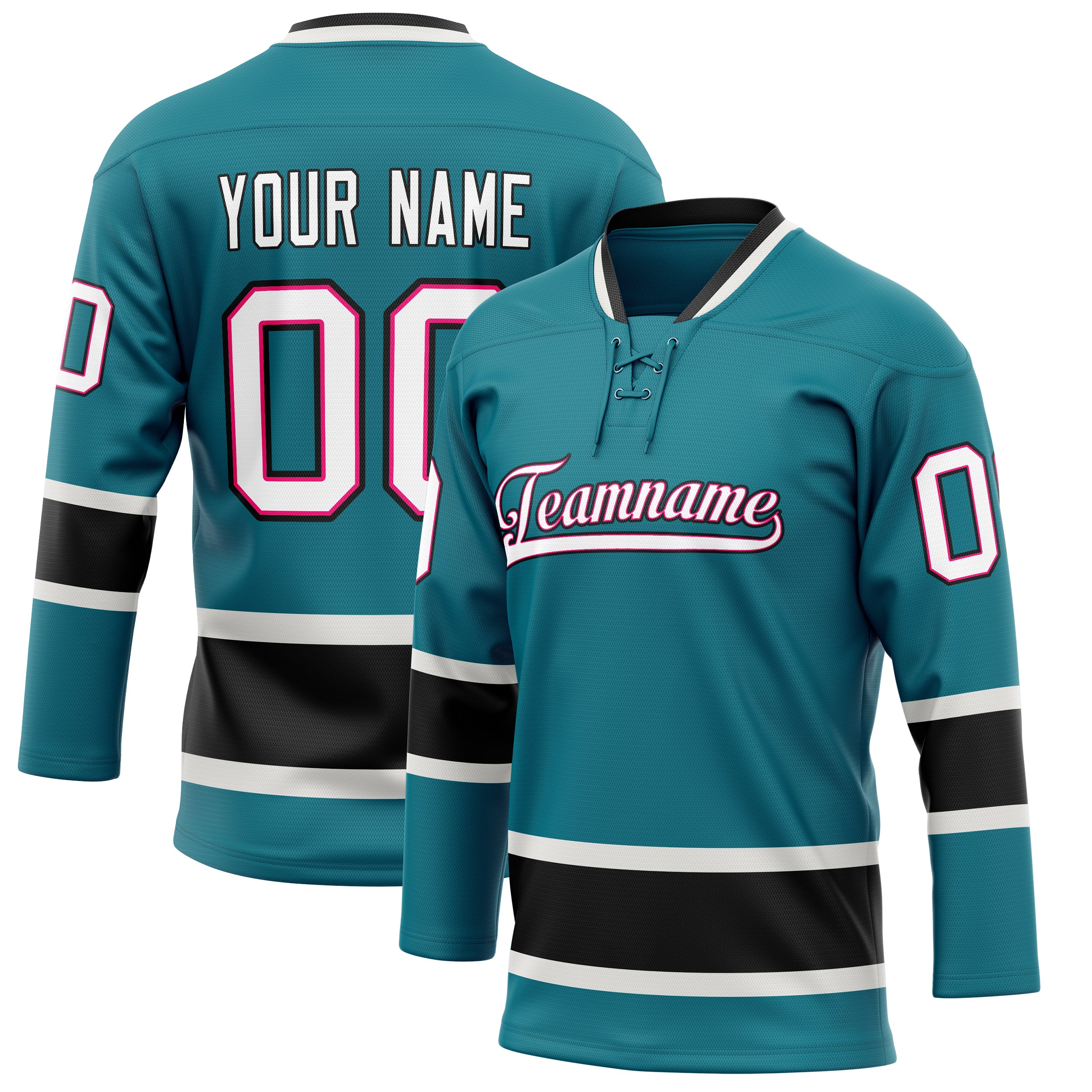 Custom Teal White Solid Colour Hockey Jersey