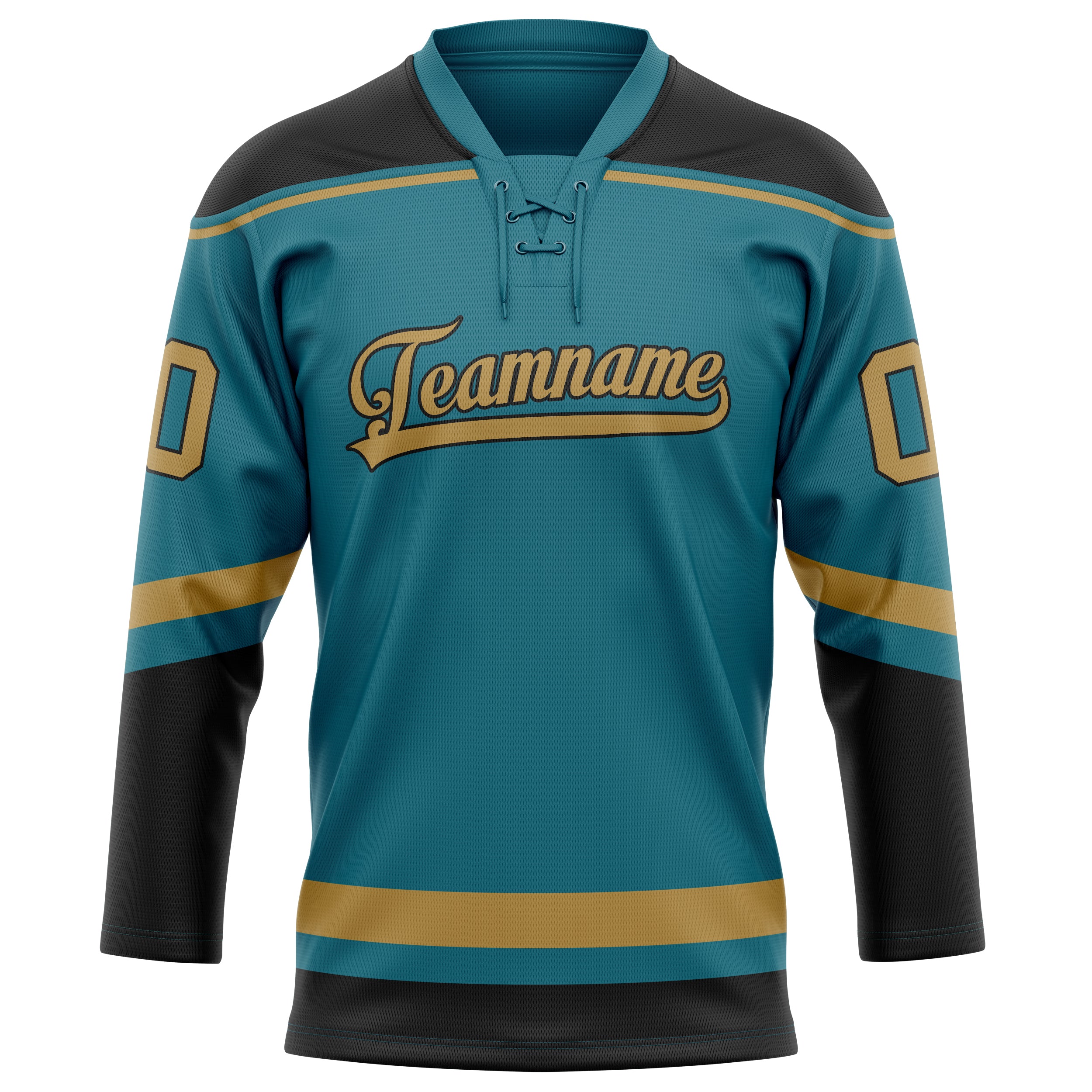 Custom Teal Old Gold Solid Colour Hockey Jersey