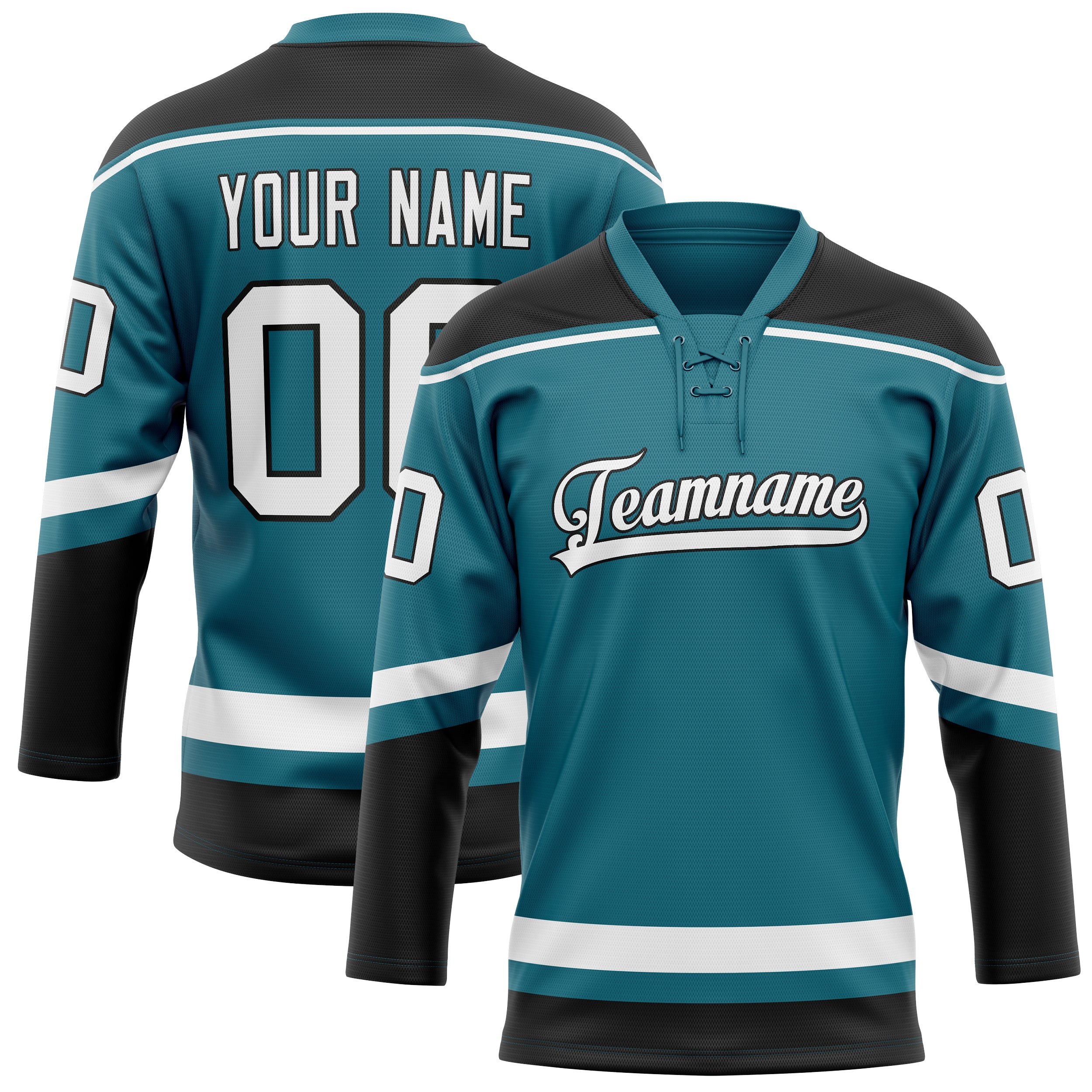 Custom Teal Black Solid Colour Hockey Jersey