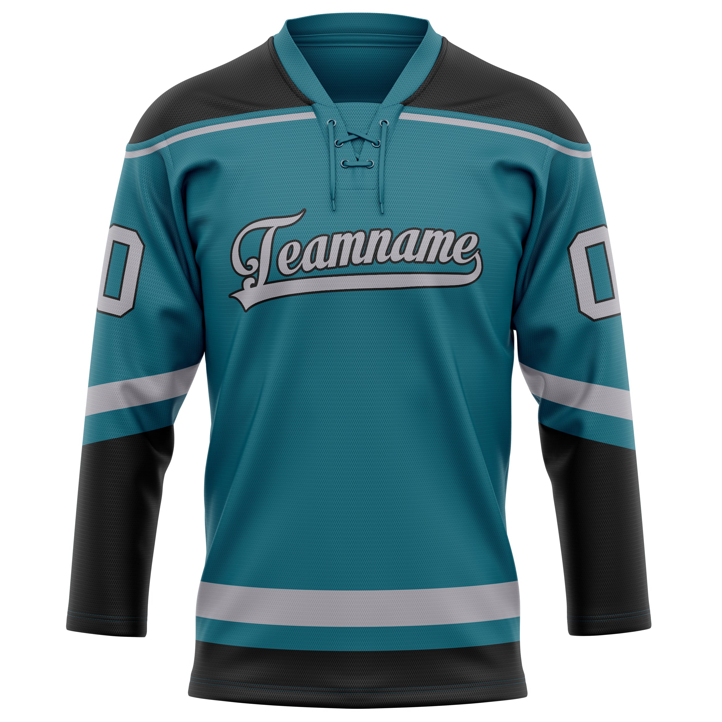 Custom Teal Black Solid Colour Hockey Jersey