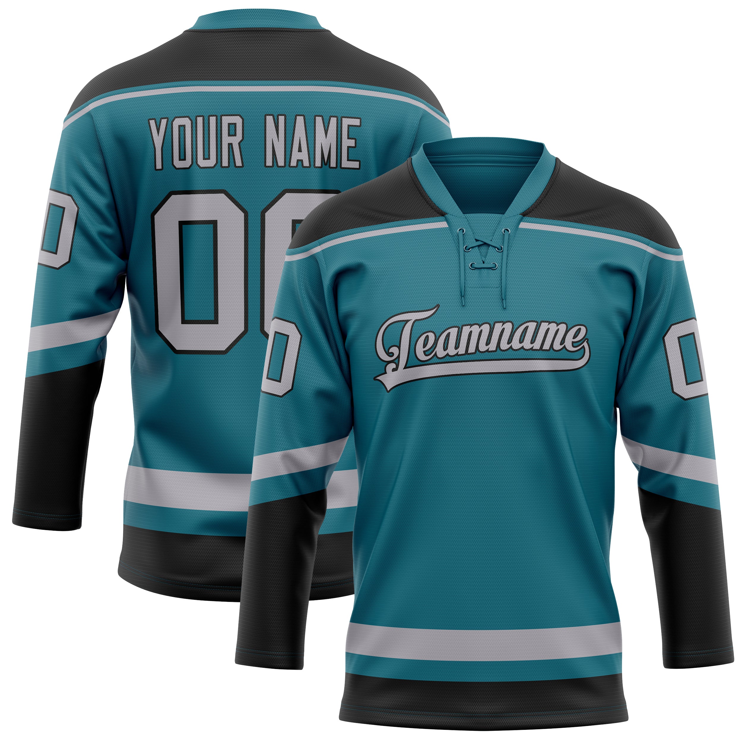 Custom Teal Black Solid Colour Hockey Jersey
