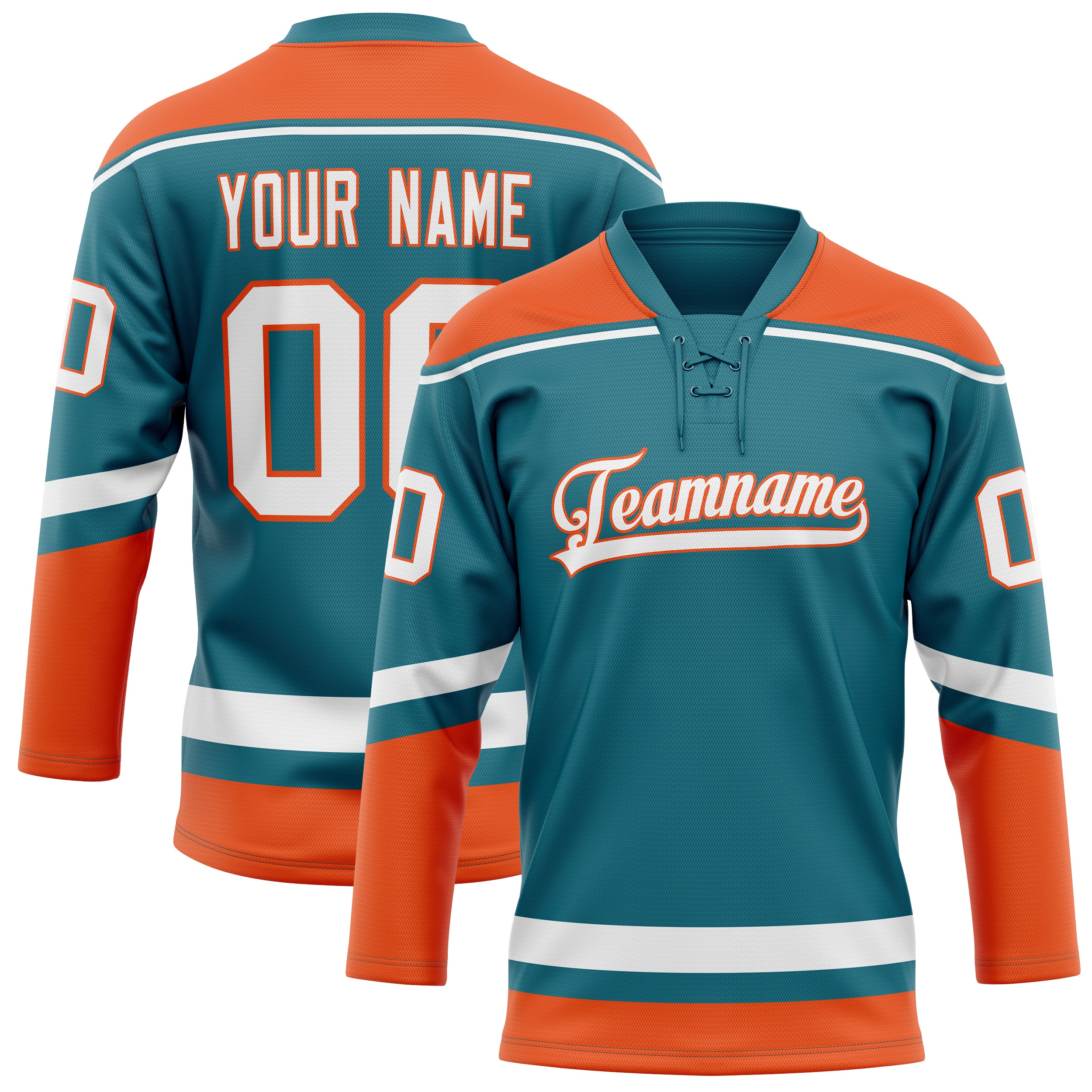 Custom Teal Orange Solid Colour Hockey Jersey