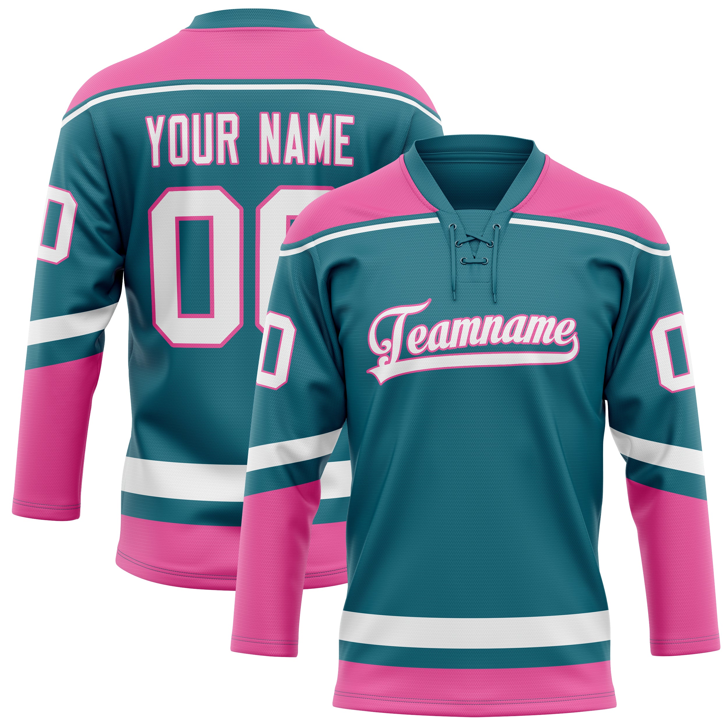 Custom Teal Pink Solid Colour Hockey Jersey
