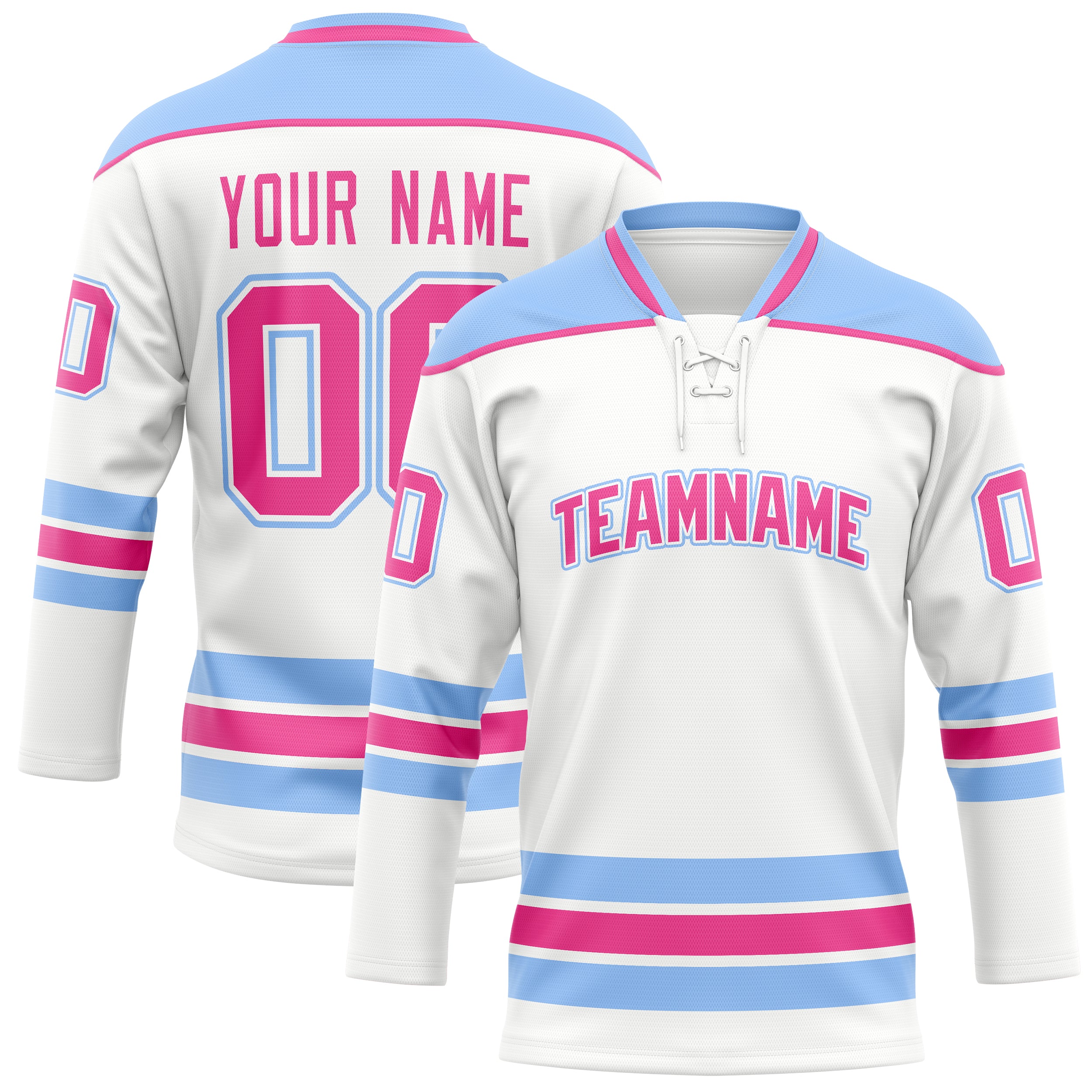 Custom White Light Blue Solid Colour Hockey Jersey