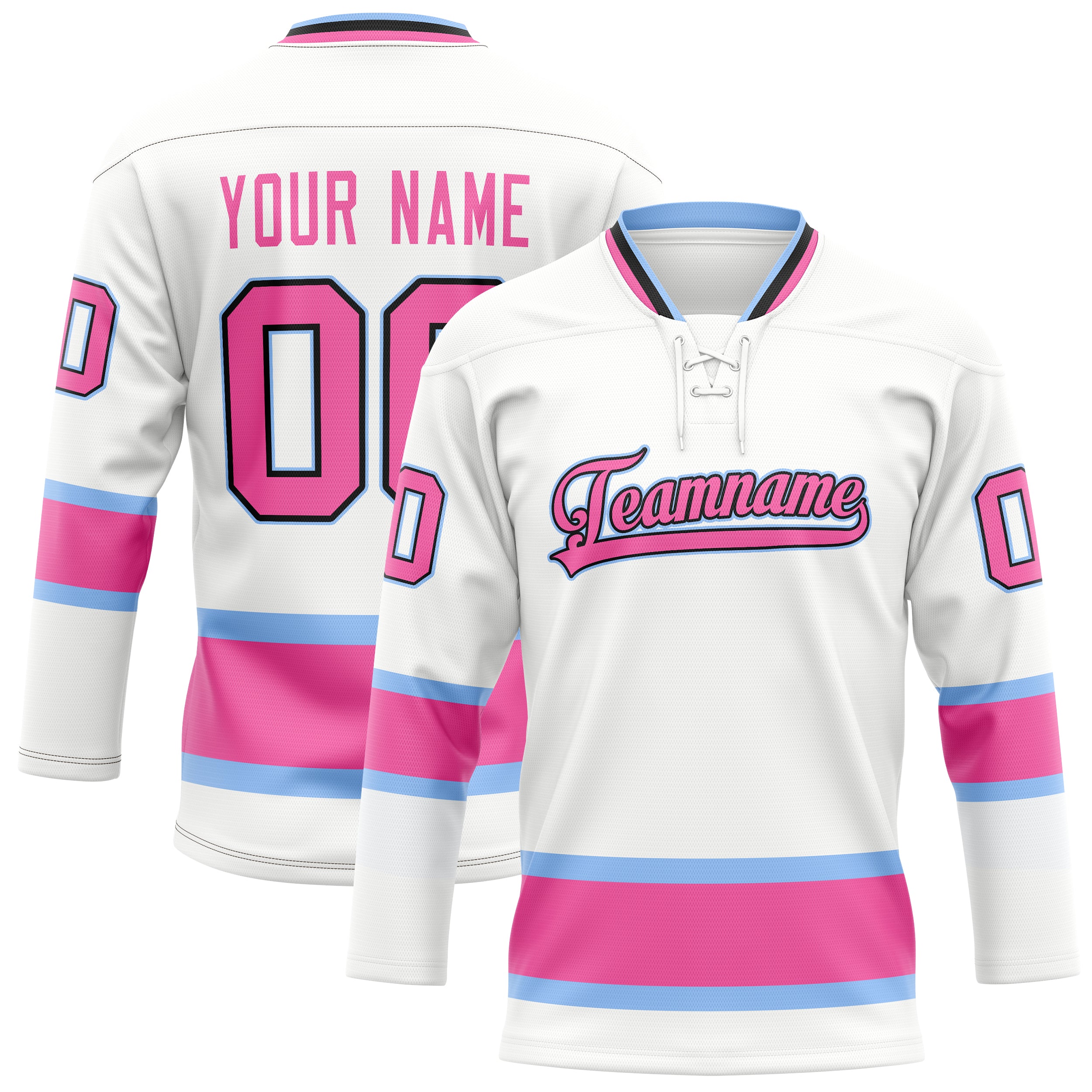 Custom White Pink Solid Colour Hockey Jersey