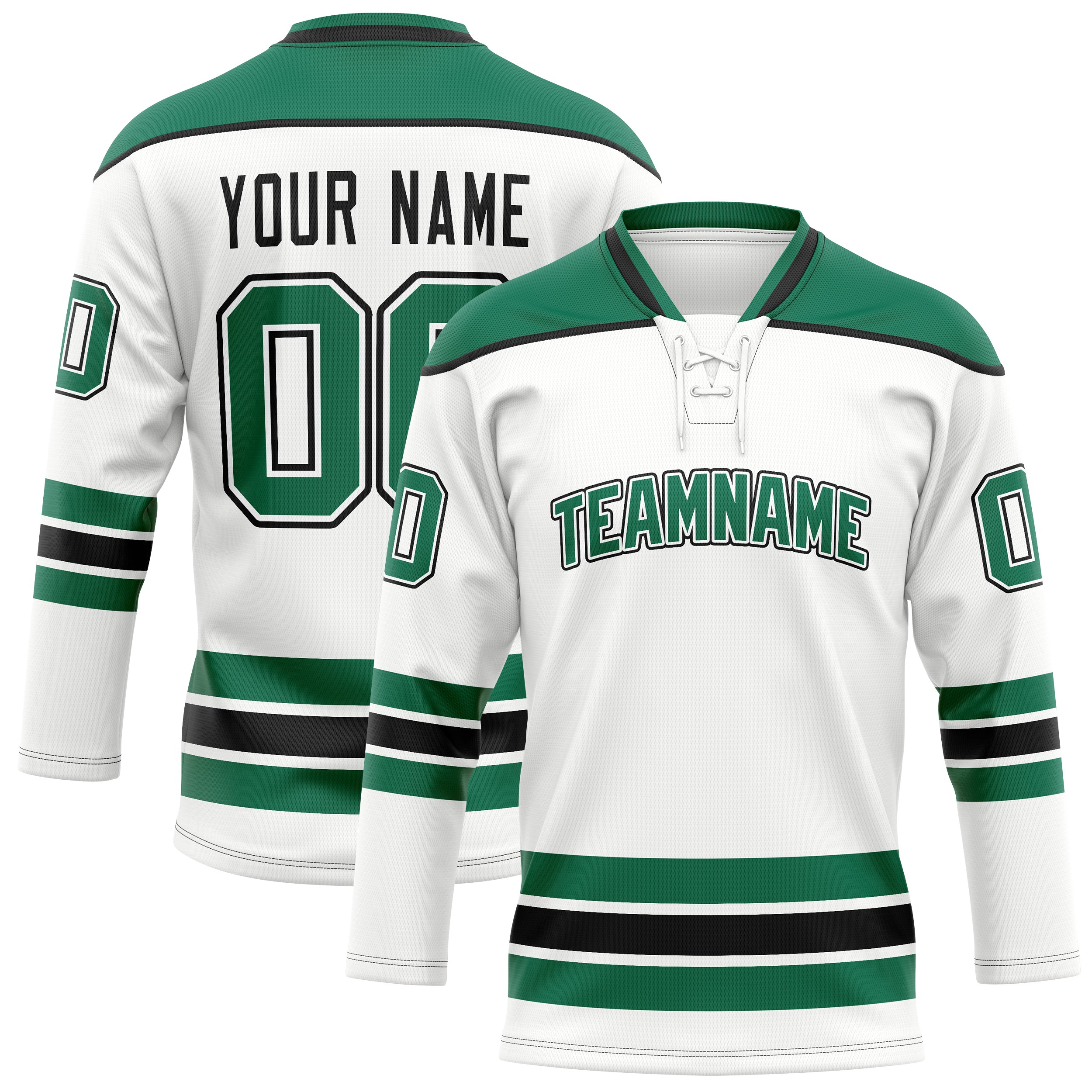 Custom White Kelly Green Solid Colour Hockey Jersey