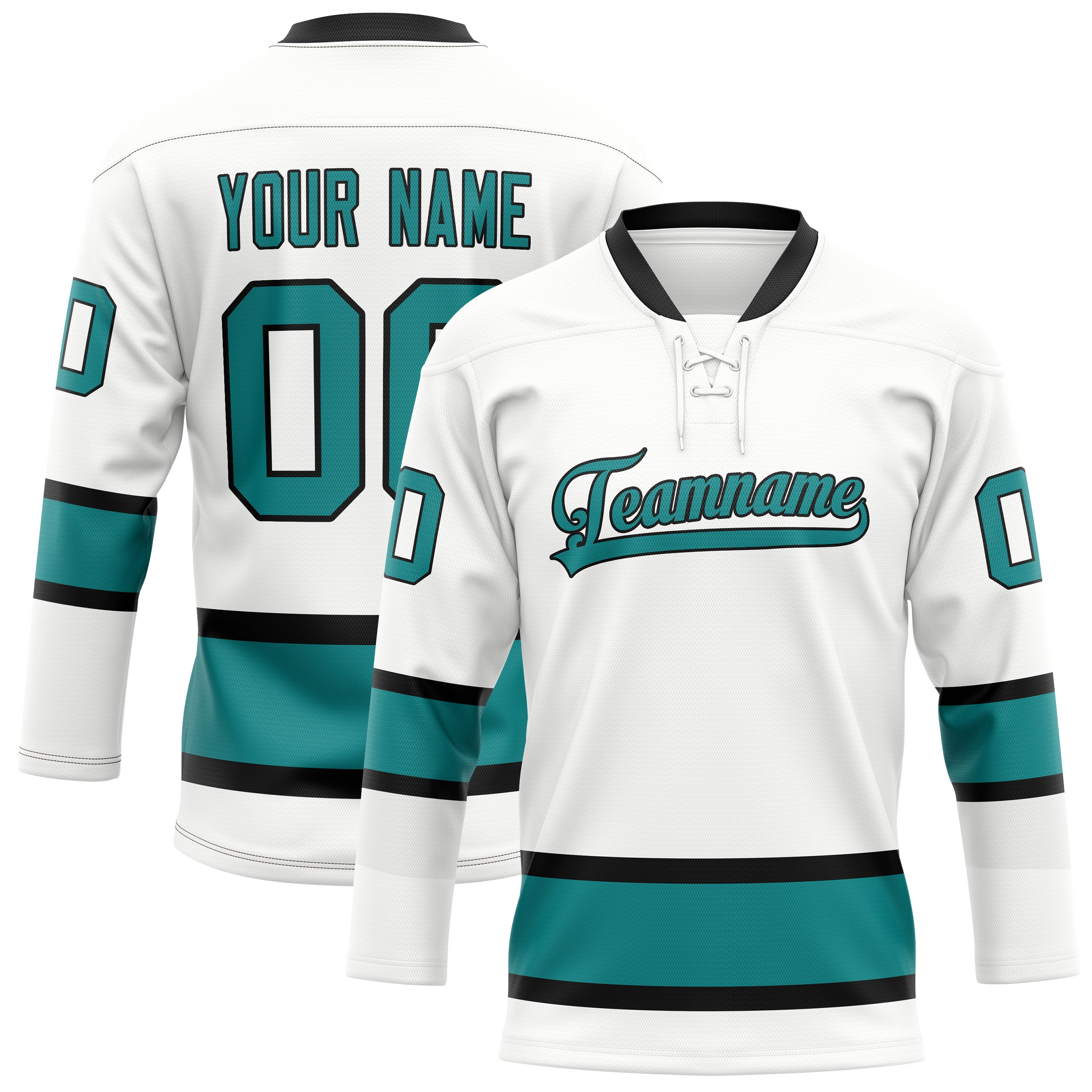 Custom White Teal Solid Colour Hockey Jersey