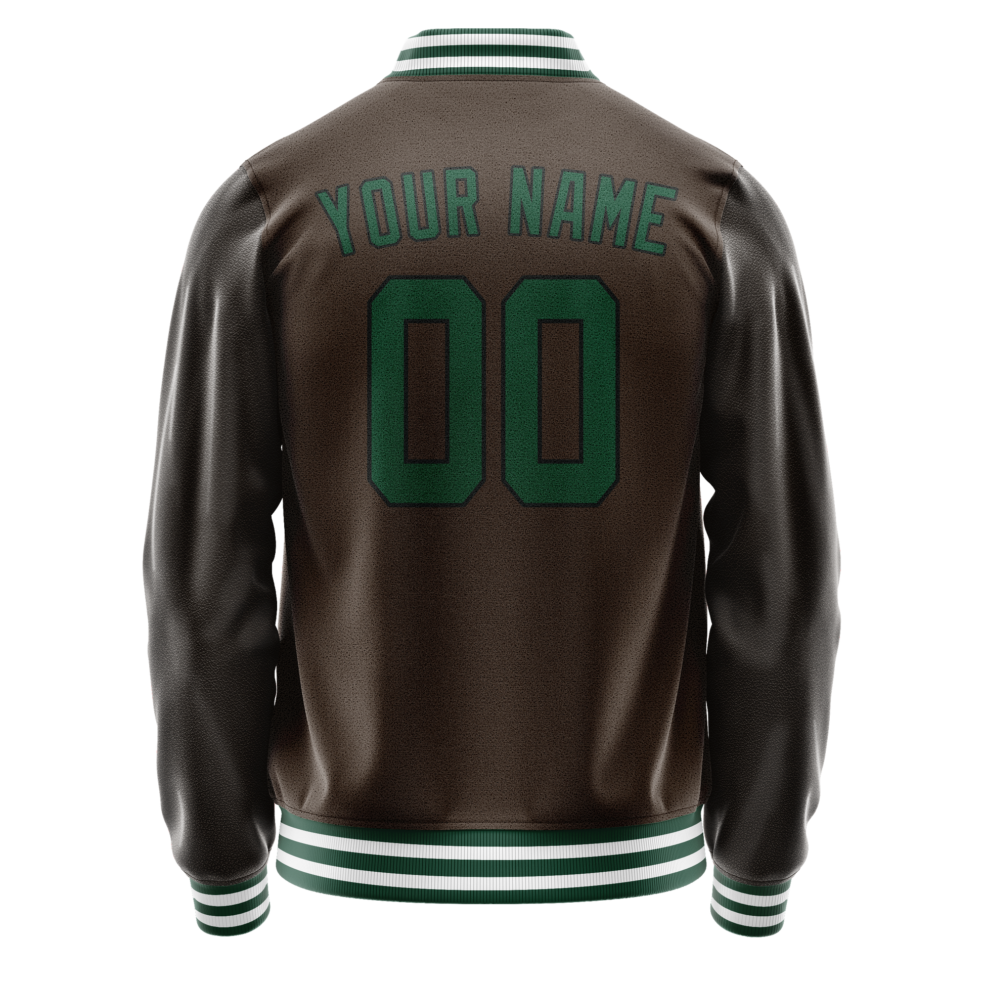 Custom Brown Teal Solid Color Varsity Letterman Jacket JA02240617XF080