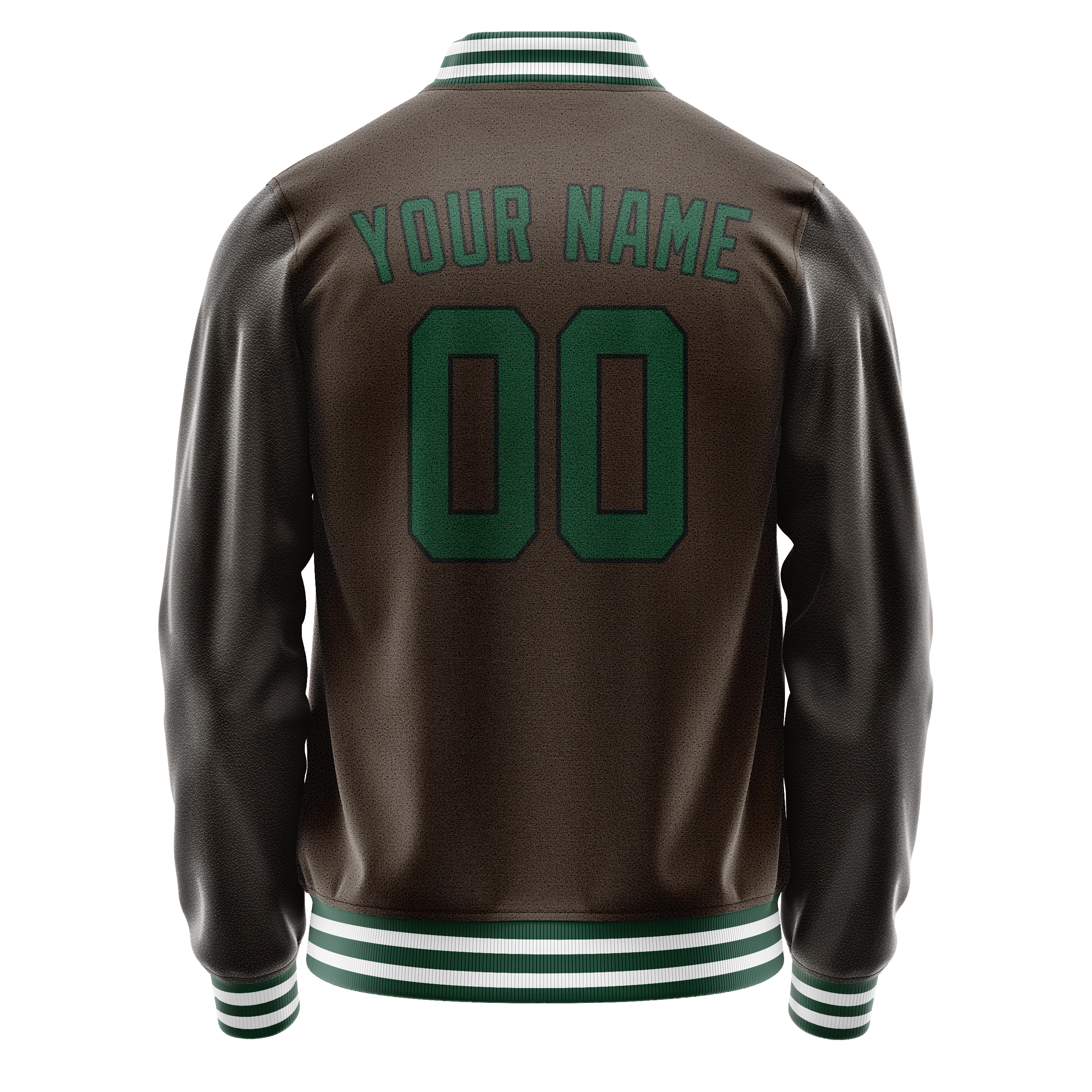 Custom Brown Teal Solid Color Varsity Letterman Jacket JA02240617XF080