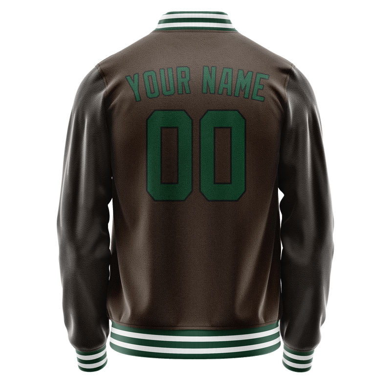Custom Brown Teal Solid Color Varsity Letterman Jacket JA02240617XF080