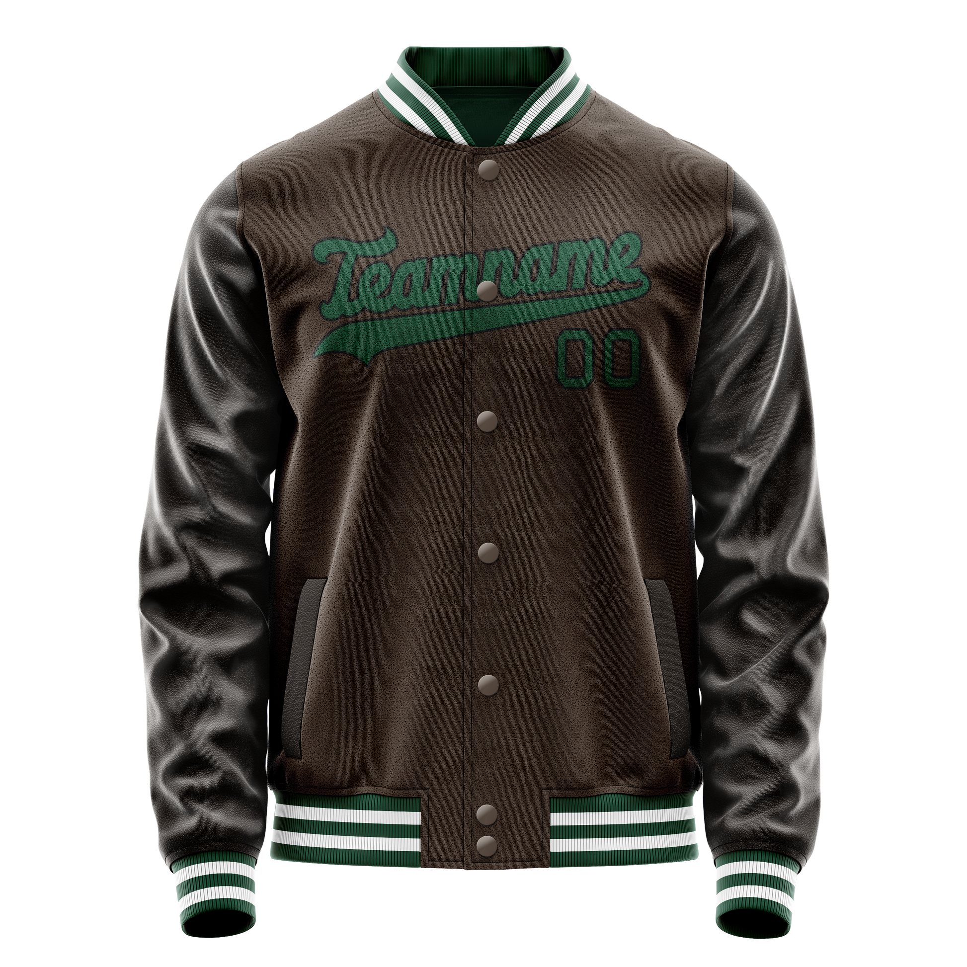 Custom Brown Teal Solid Color Varsity Letterman Jacket JA02240617XF080