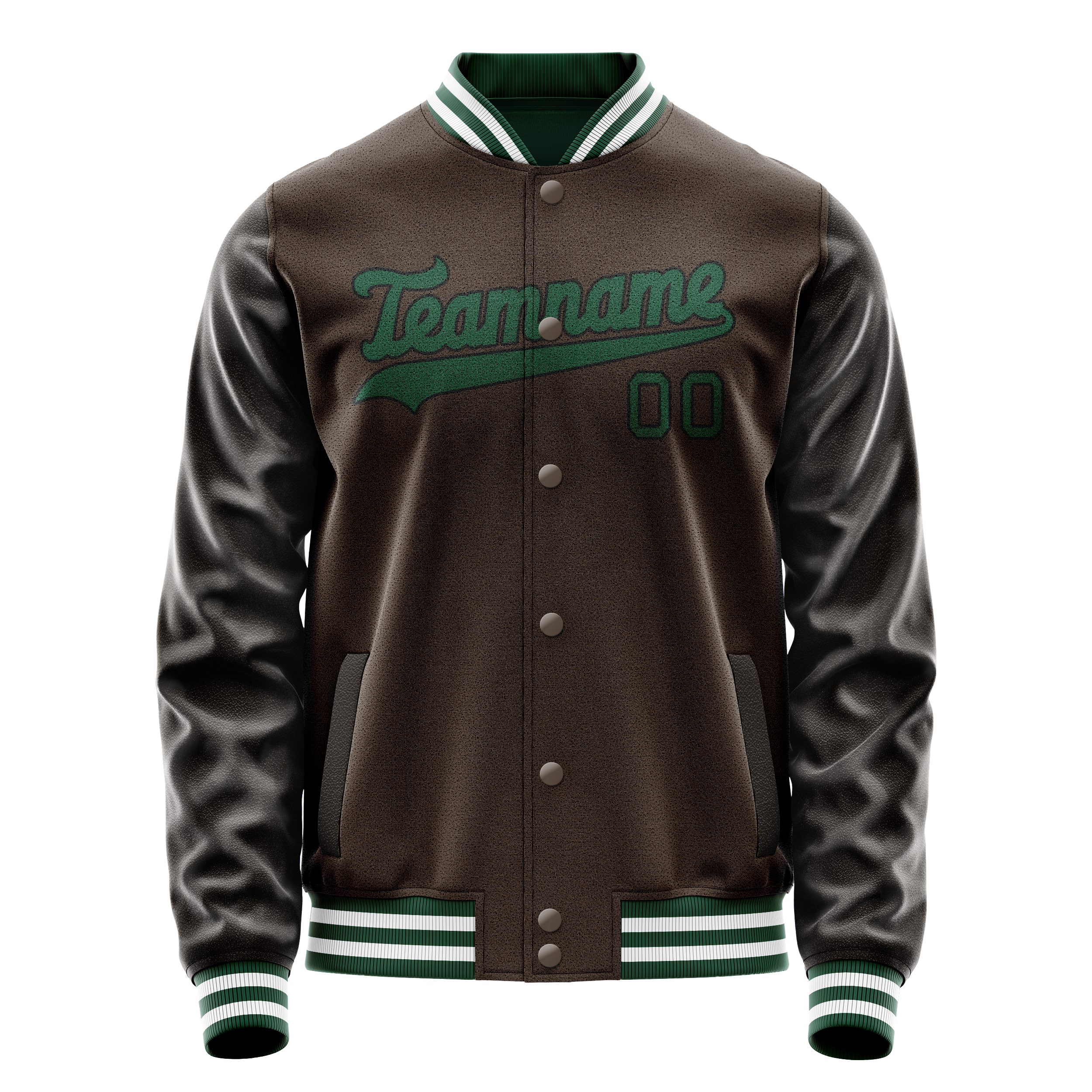 Custom Brown Teal Solid Color Varsity Letterman Jacket JA02240617XF080