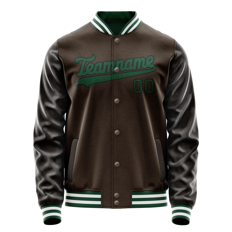 Custom Brown Teal Solid Color Varsity Letterman Jacket JA02240617XF080