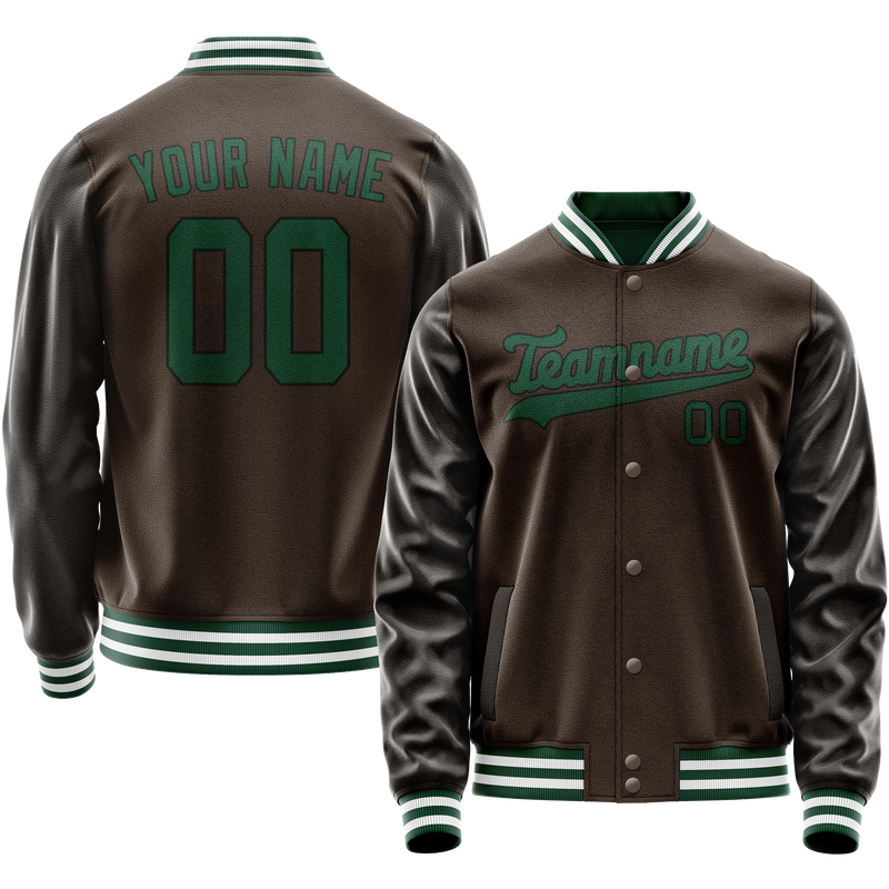Custom Brown Teal Solid Color Varsity Letterman Jacket JA02240617XF080