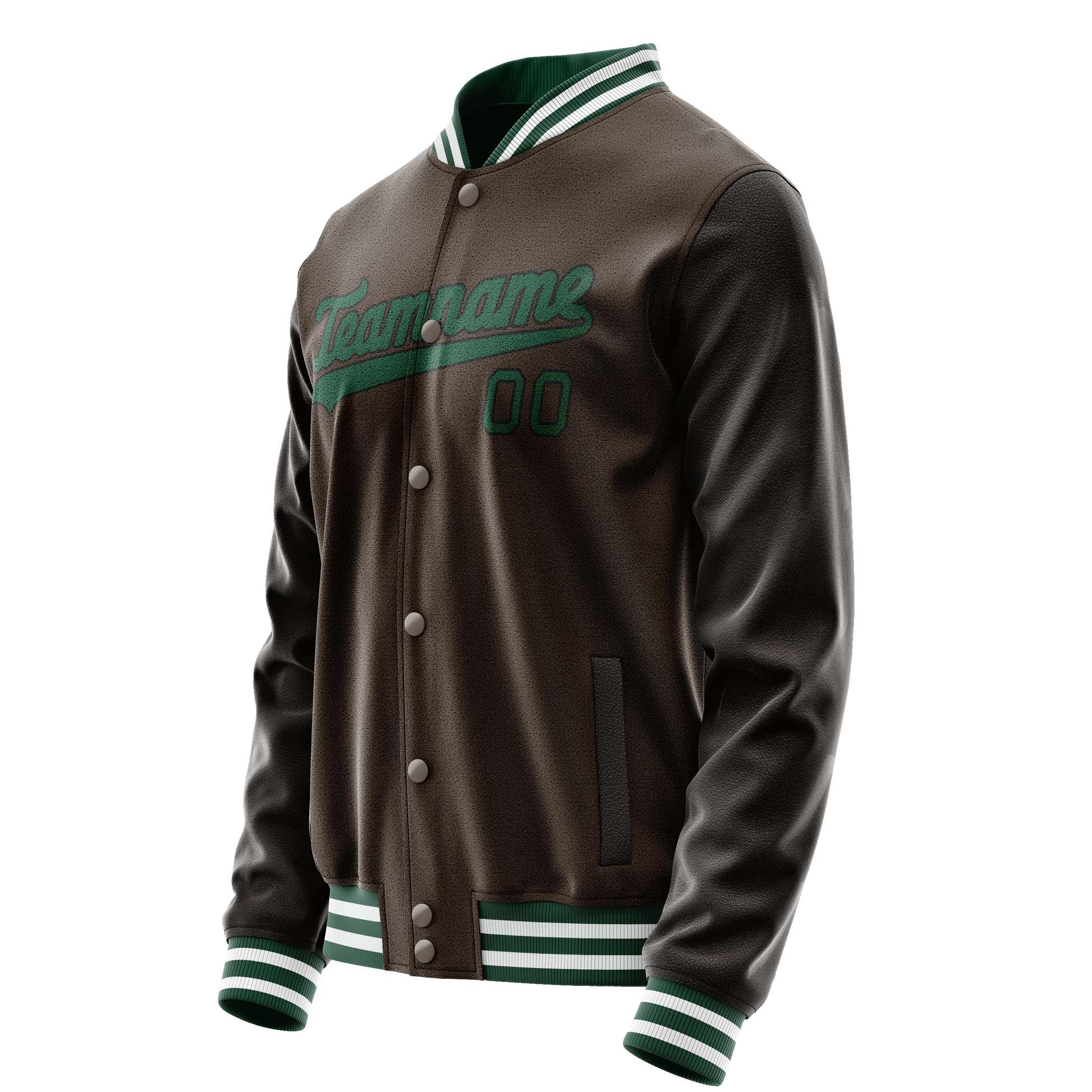 Custom Brown Teal Solid Color Varsity Letterman Jacket JA02240617XF080