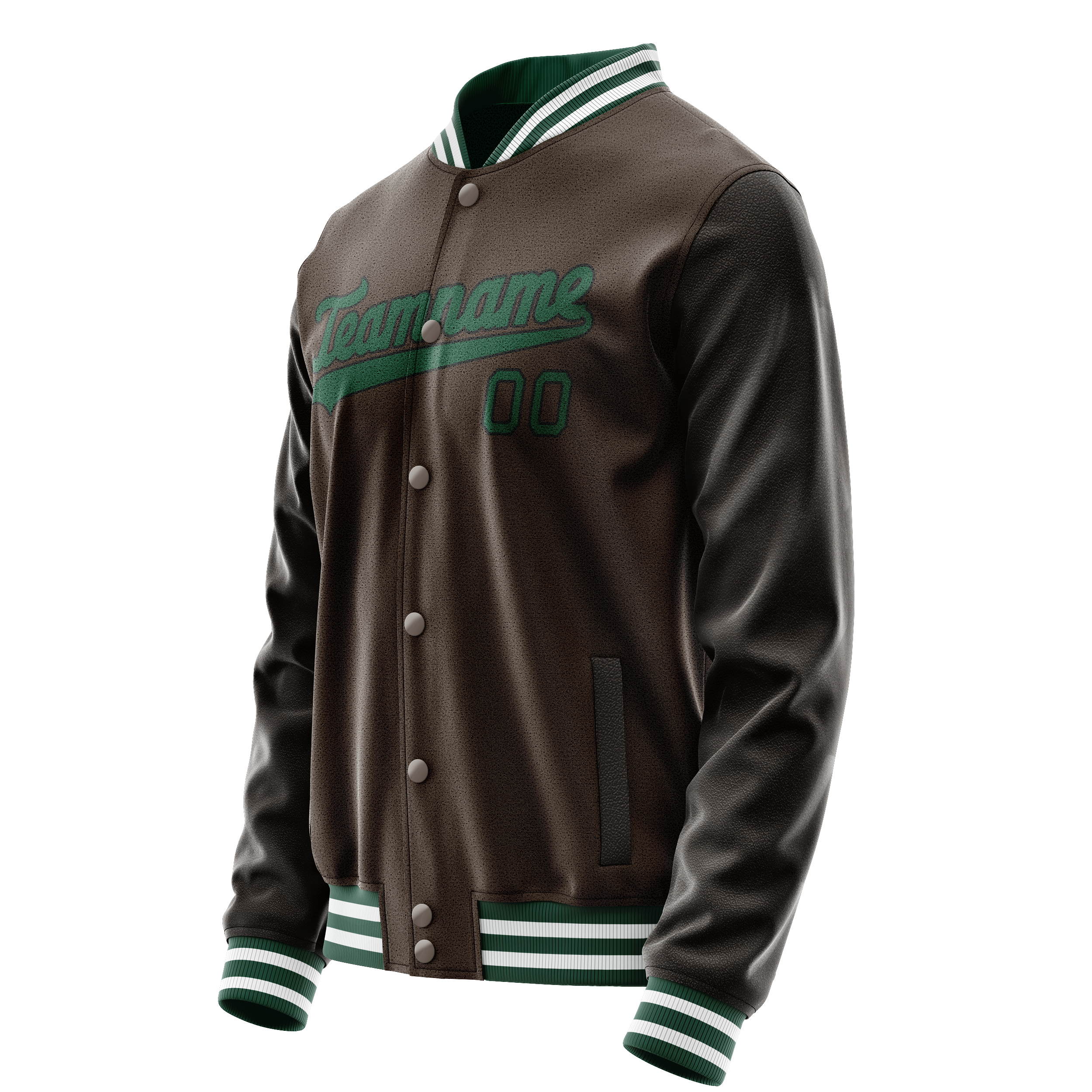 Custom Brown Teal Solid Color Varsity Letterman Jacket JA02240617XF080