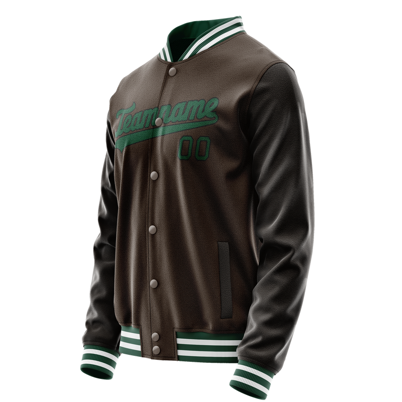Custom Brown Teal Solid Color Varsity Letterman Jacket JA02240617XF080