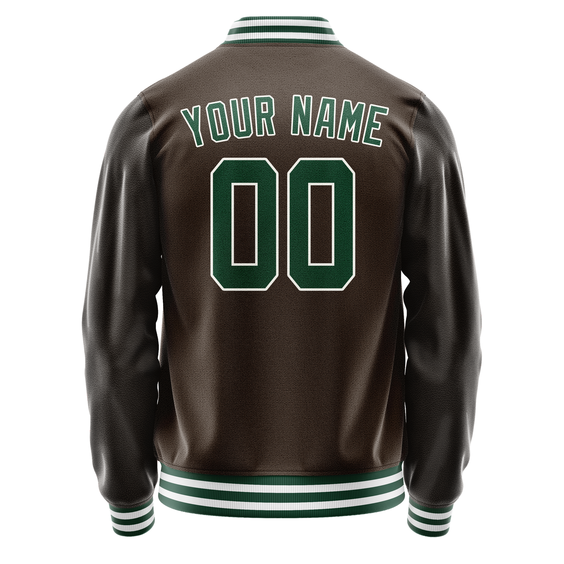 Custom Brown Kelly-Green Solid Color Varsity Letterman Jacket JA02240617XF075