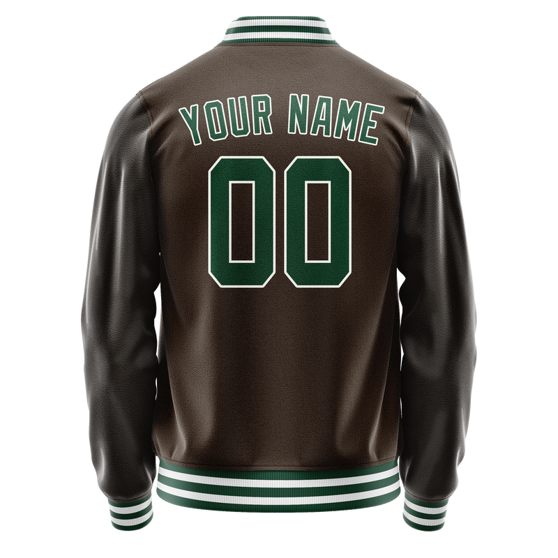 Custom Brown Kelly-Green Solid Color Varsity Letterman Jacket JA02240617XF075