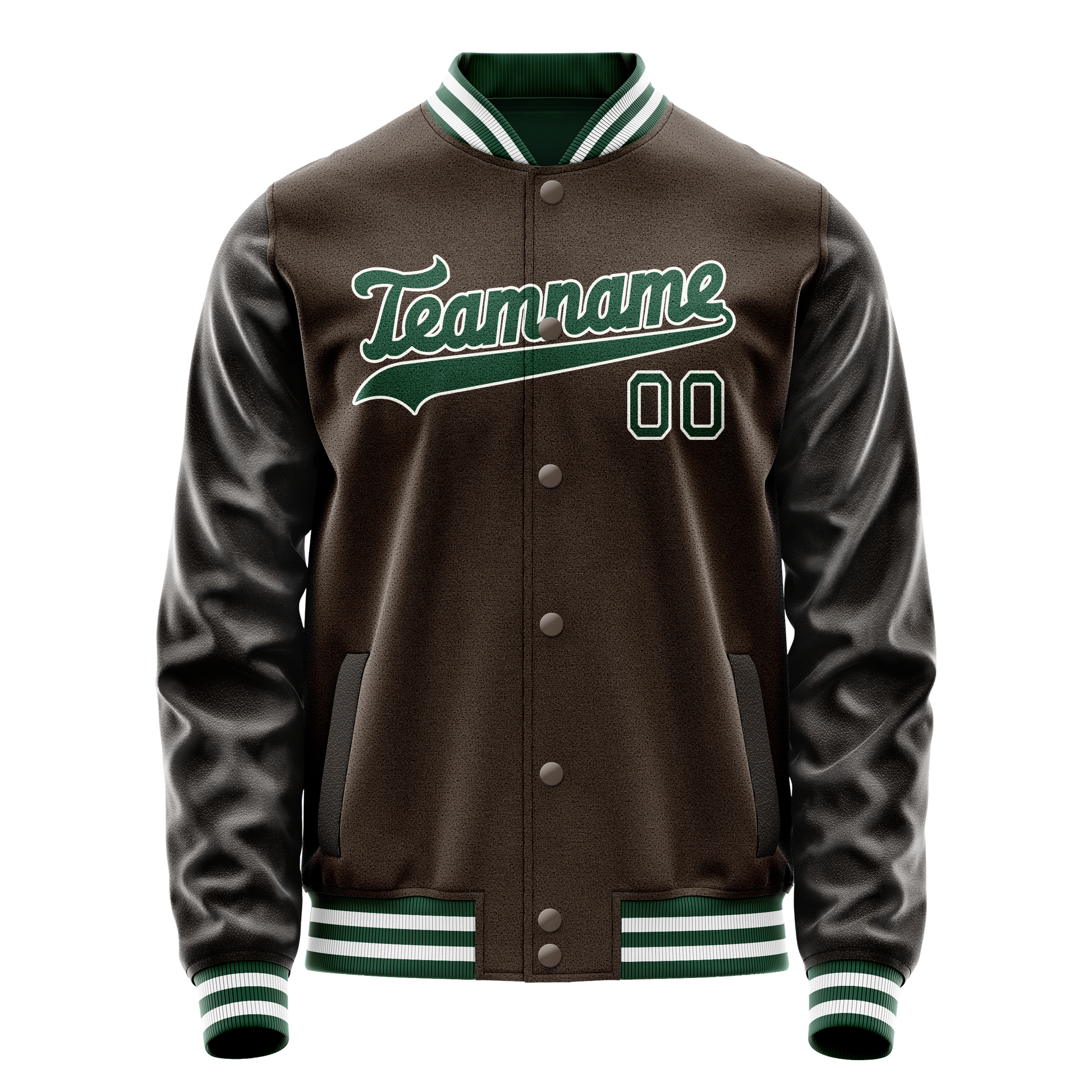 Custom Brown Kelly-Green Solid Color Varsity Letterman Jacket JA02240617XF075