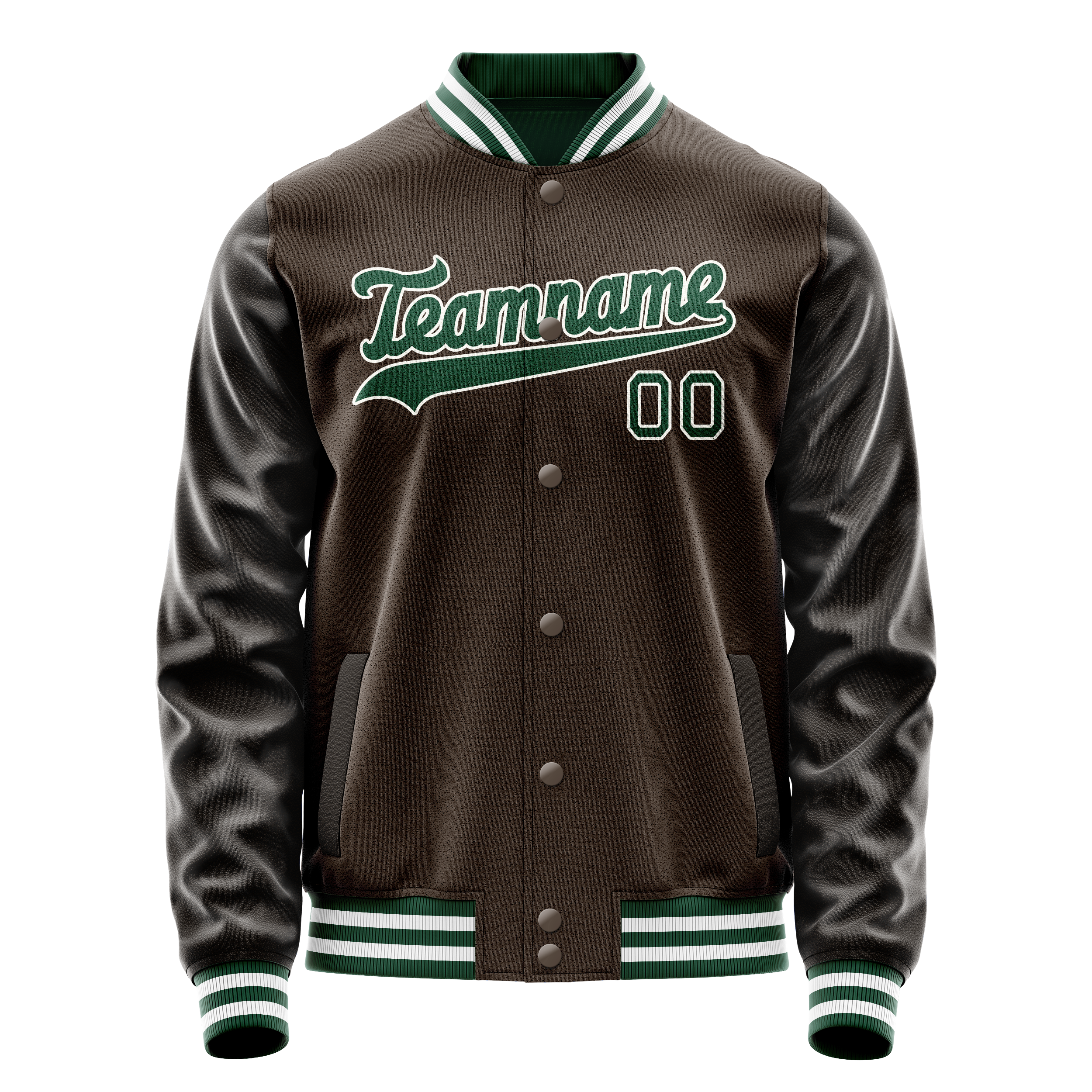 Custom Brown Kelly-Green Solid Color Varsity Letterman Jacket JA02240617XF075