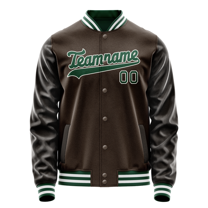 Custom Brown Kelly-Green Solid Color Varsity Letterman Jacket JA02240617XF075