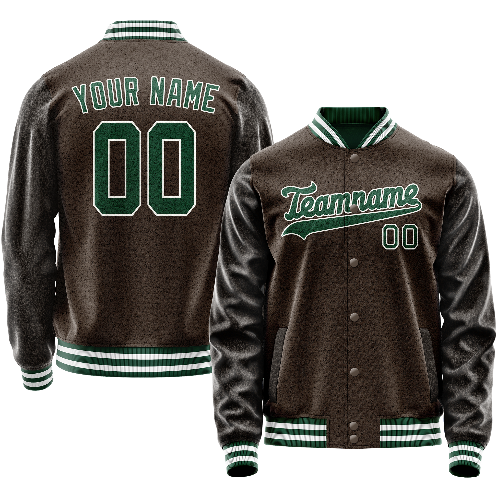 Custom Brown Kelly-Green Solid Color Varsity Letterman Jacket JA02240617XF075
