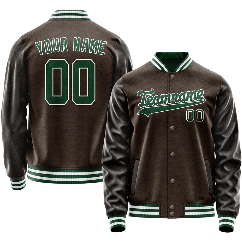Custom Brown Kelly-Green Solid Color Varsity Letterman Jacket JA02240617XF075