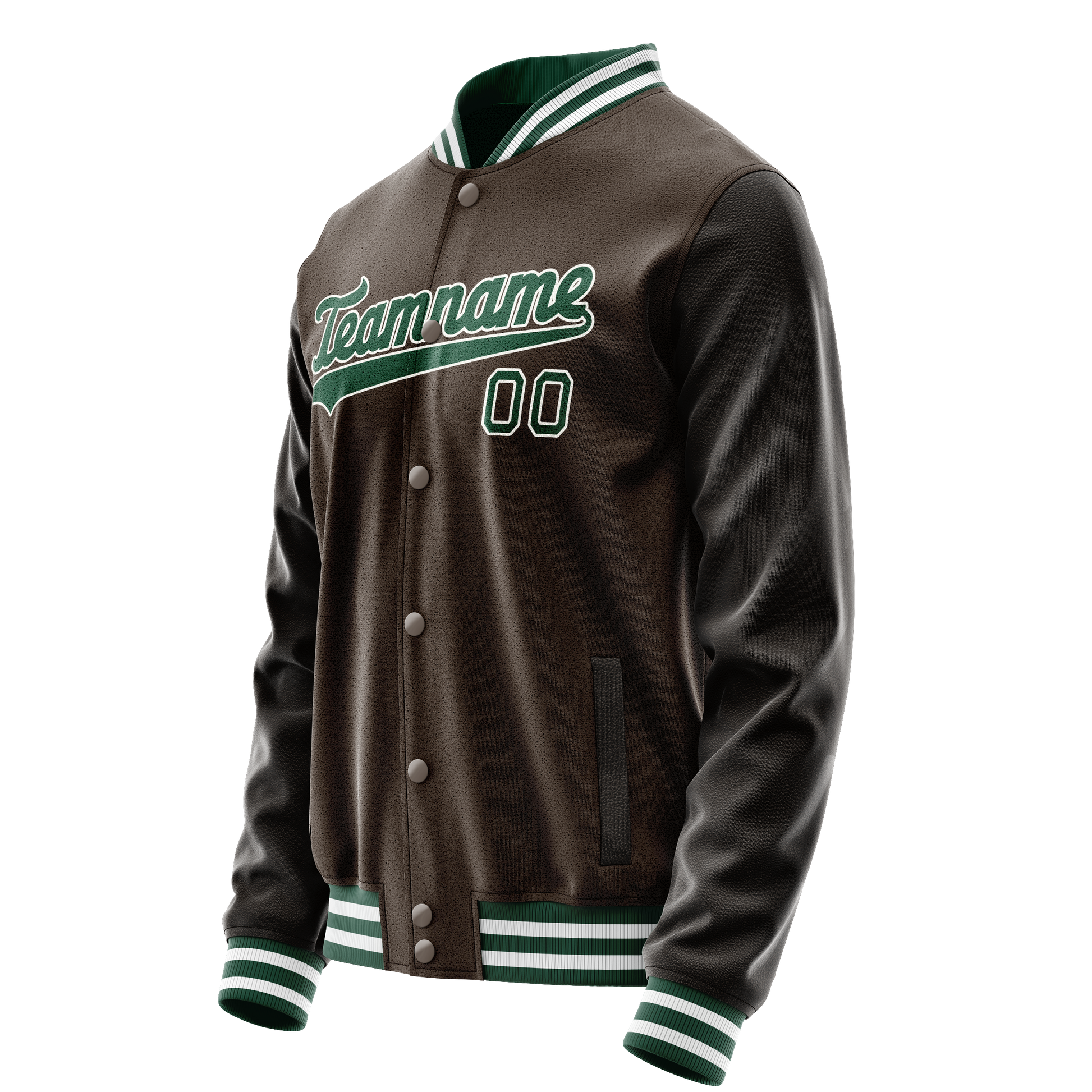 Custom Brown Kelly-Green Solid Color Varsity Letterman Jacket JA02240617XF075