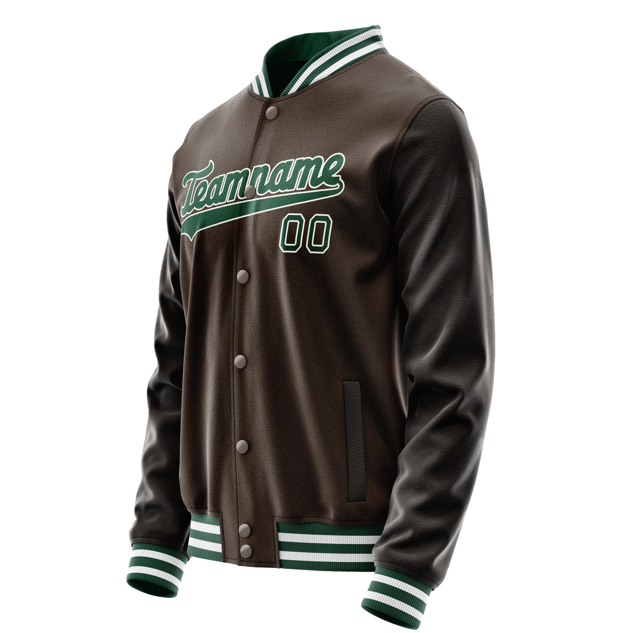 Custom Brown Kelly-Green Solid Color Varsity Letterman Jacket JA02240617XF075