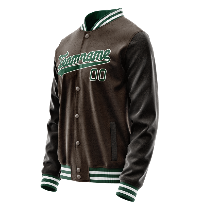 Custom Brown Kelly-Green Solid Color Varsity Letterman Jacket JA02240617XF075
