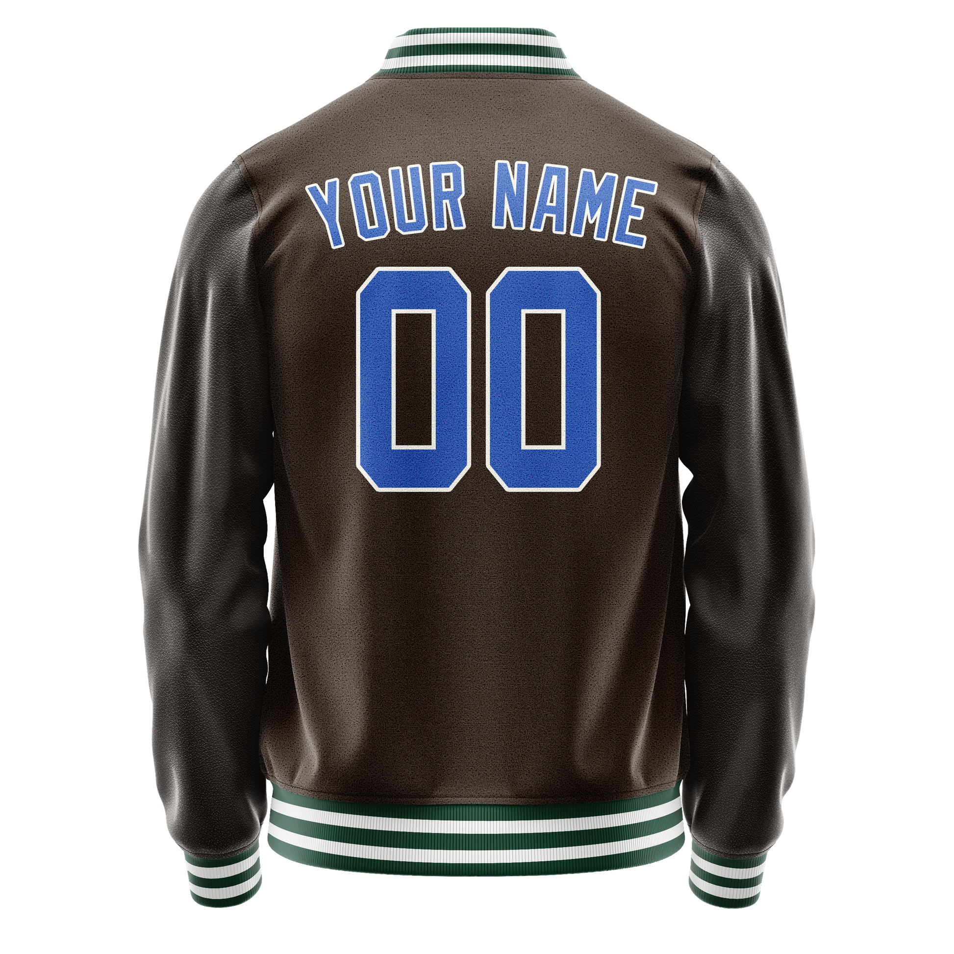 Custom Brown Teal Solid Color Varsity Letterman Jacket JA02240617XF087