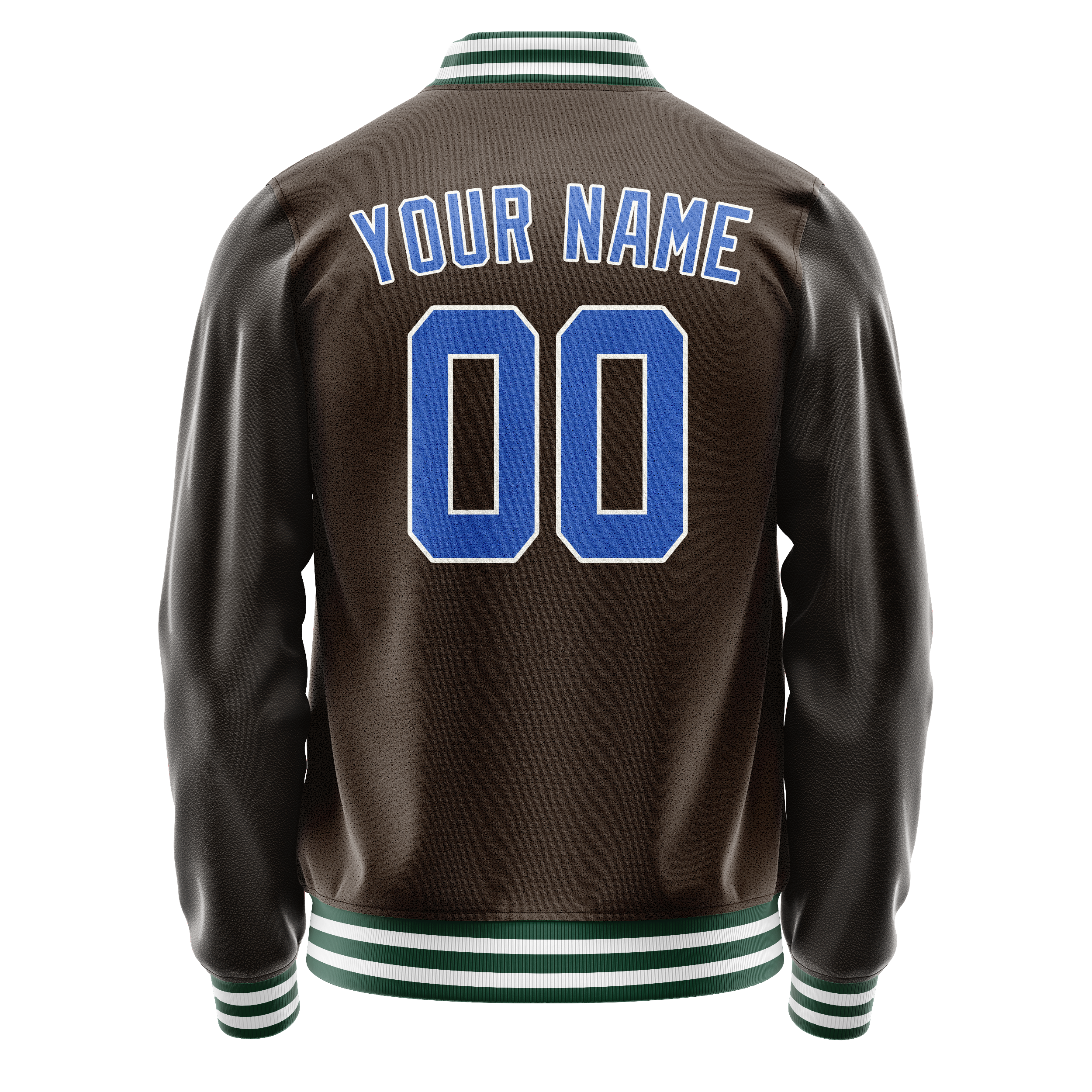 Custom Brown Teal Solid Color Varsity Letterman Jacket JA02240617XF087