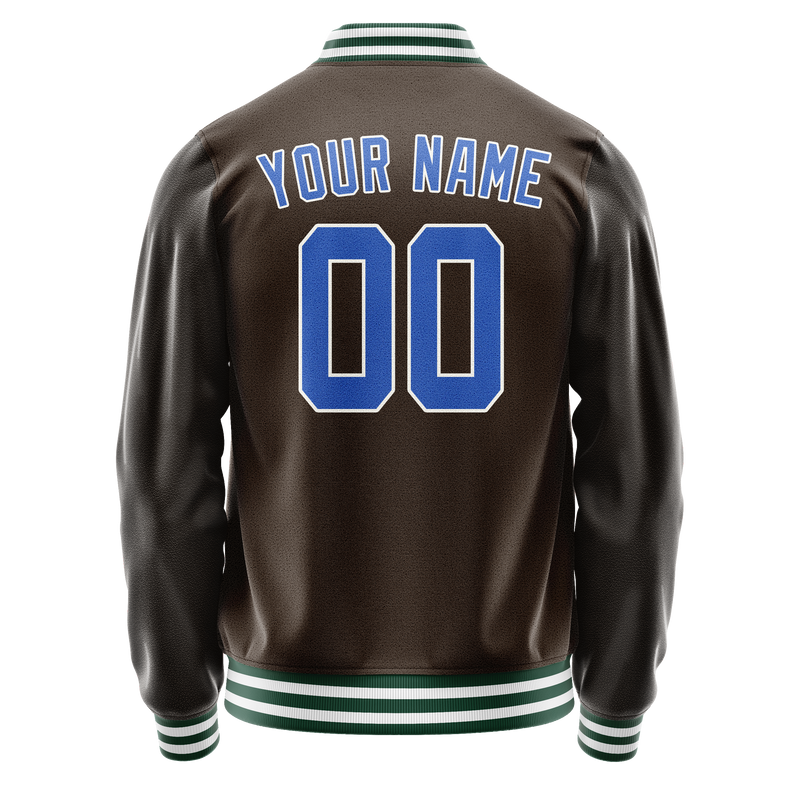 Custom Brown Teal Solid Color Varsity Letterman Jacket JA02240617XF087