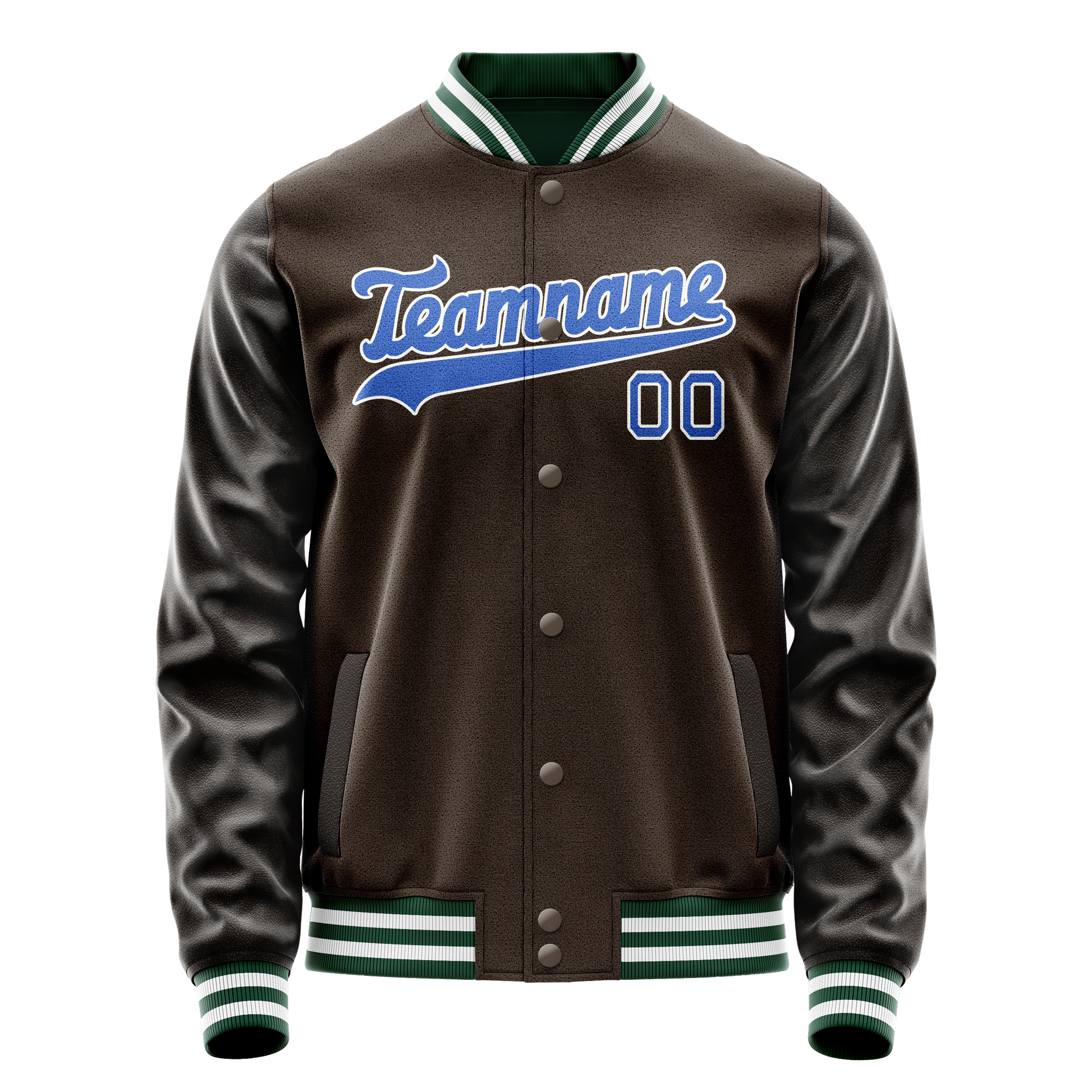 Custom Brown Teal Solid Color Varsity Letterman Jacket JA02240617XF087