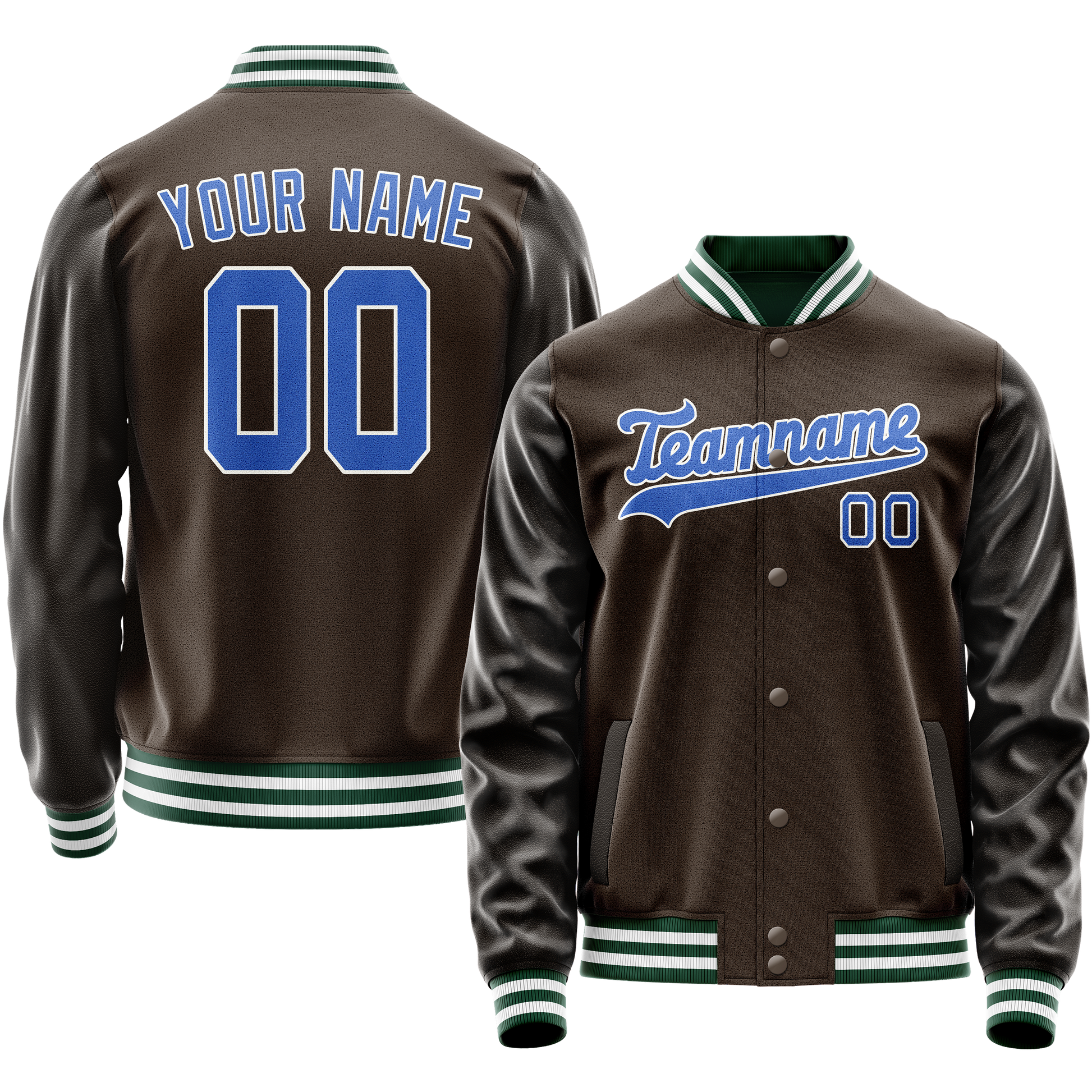 Custom Brown Teal Solid Color Varsity Letterman Jacket JA02240617XF087
