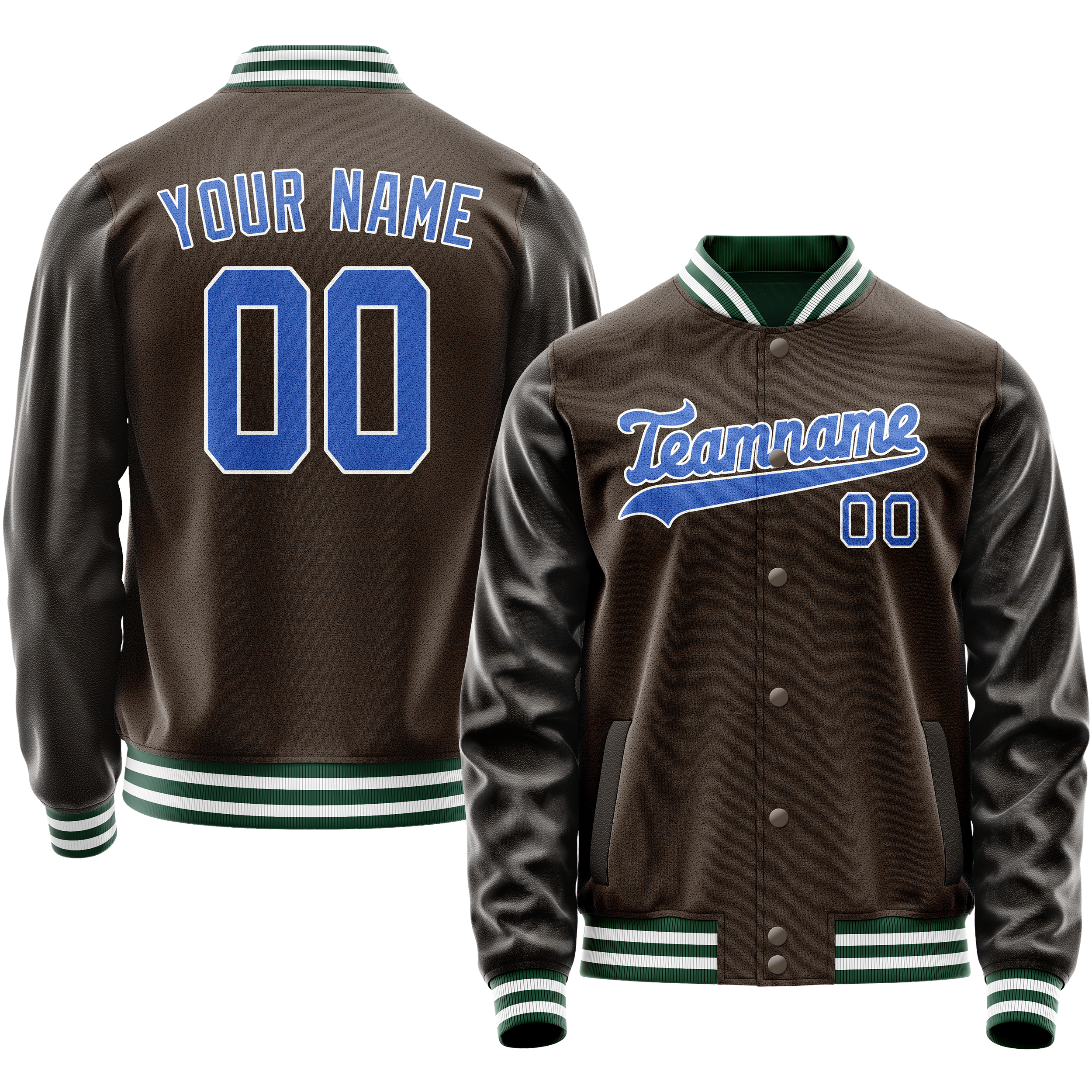 Custom Brown Teal Solid Color Varsity Letterman Jacket JA02240617XF087