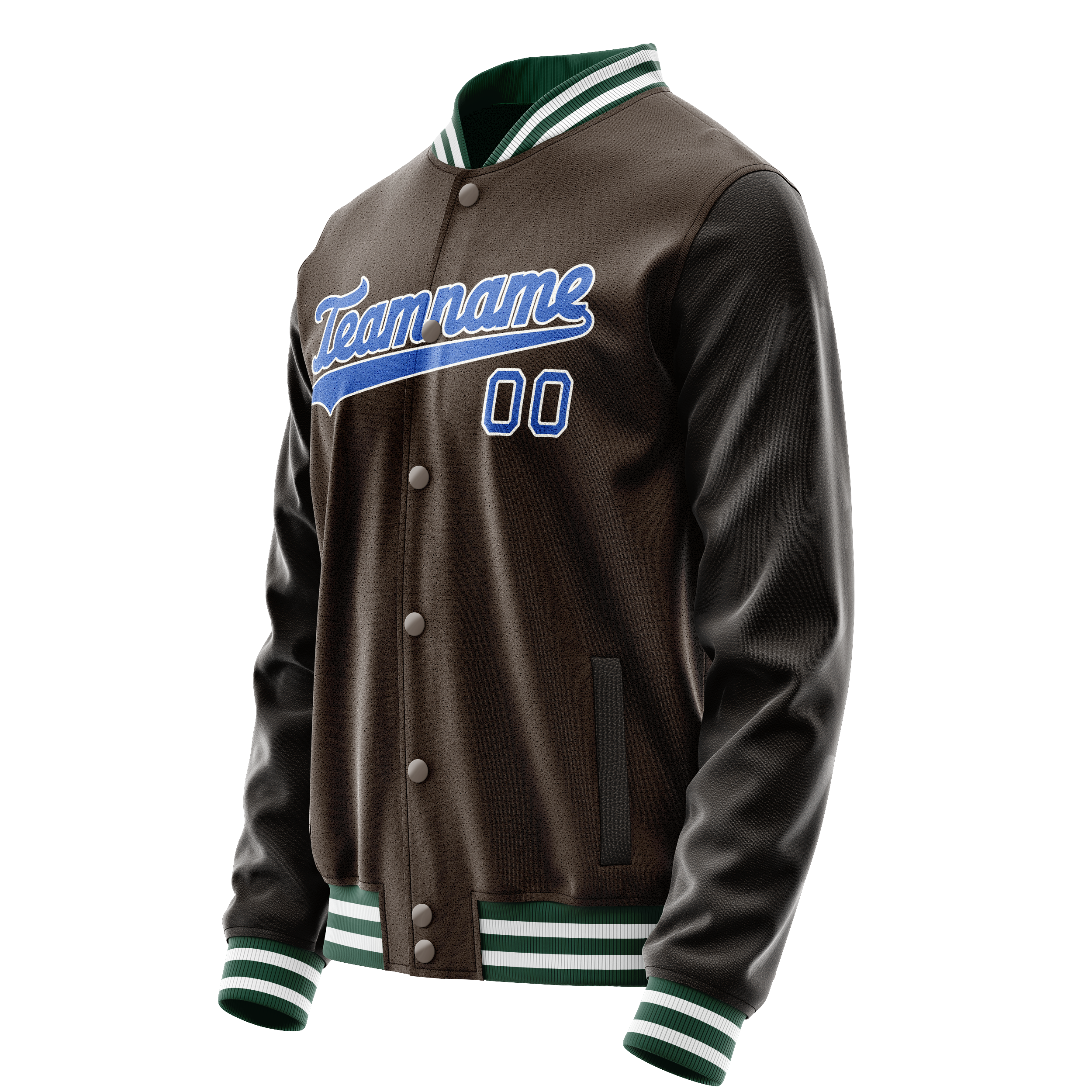Custom Brown Teal Solid Color Varsity Letterman Jacket JA02240617XF087