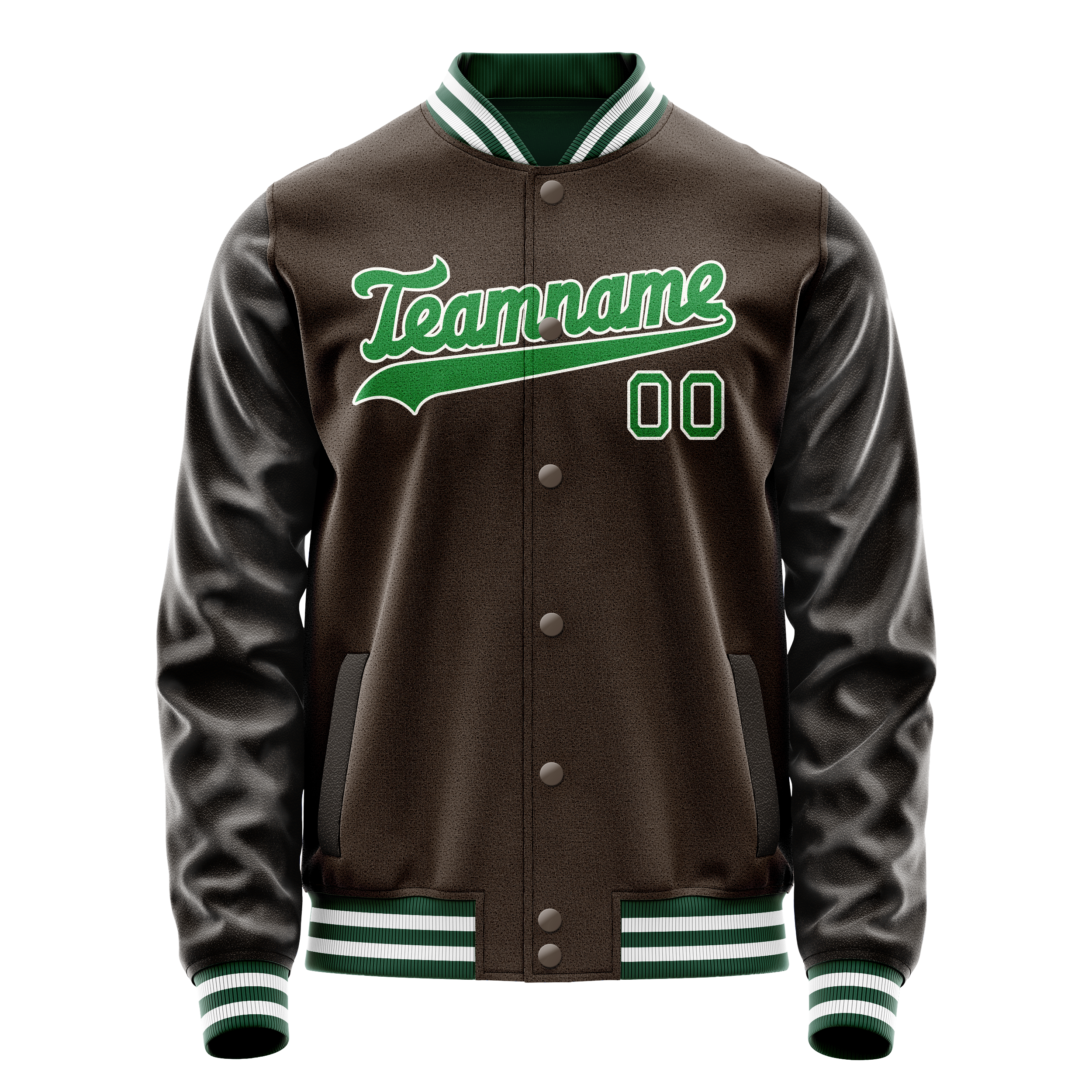 Custom Brown Neon-Green Solid Color Varsity Letterman Jacket JA02240617XF074