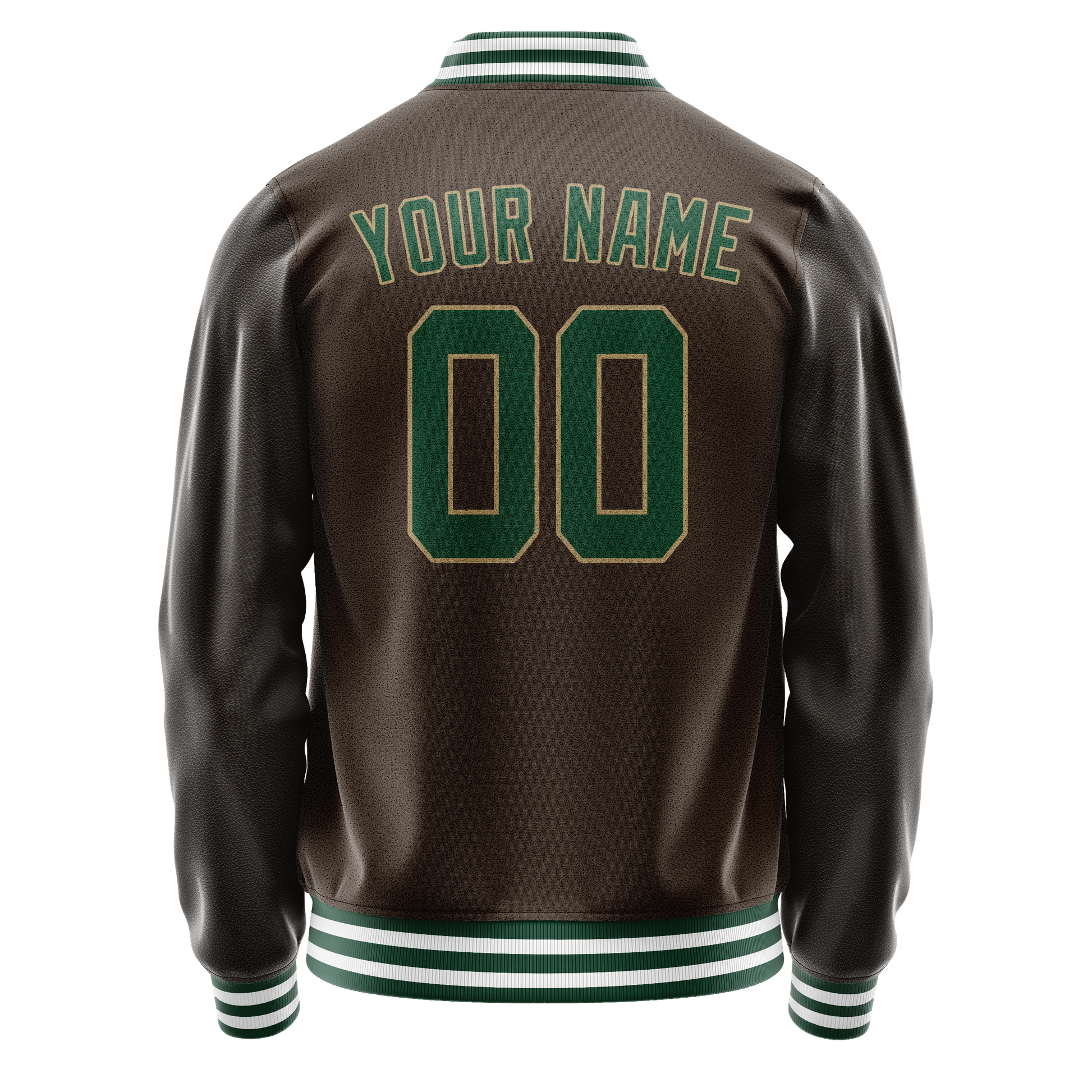 Custom Brown Kelly-Green Solid Color Varsity Letterman Jacket JA02240617XF084