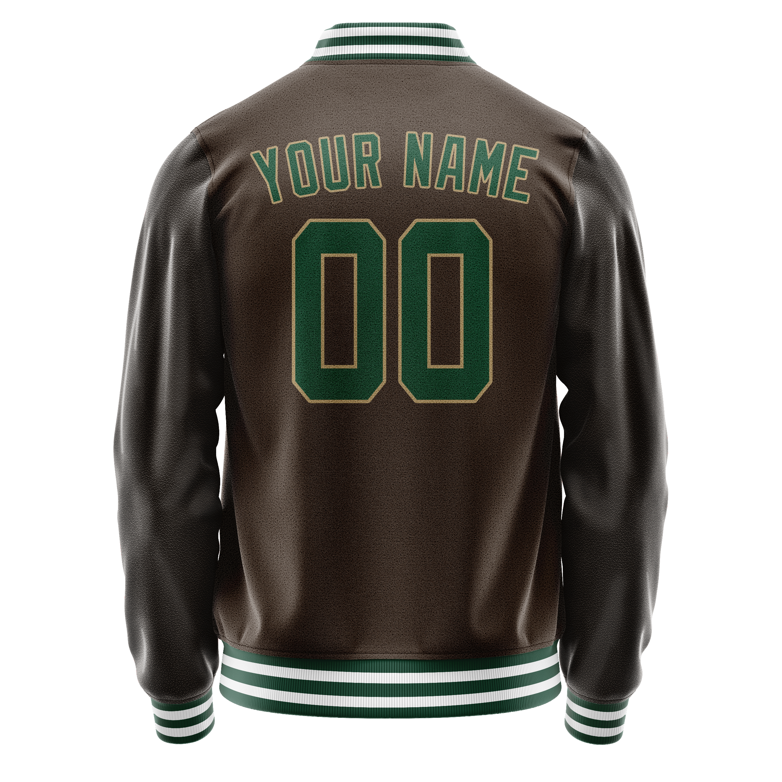 Custom Brown Kelly-Green Solid Color Varsity Letterman Jacket JA02240617XF084