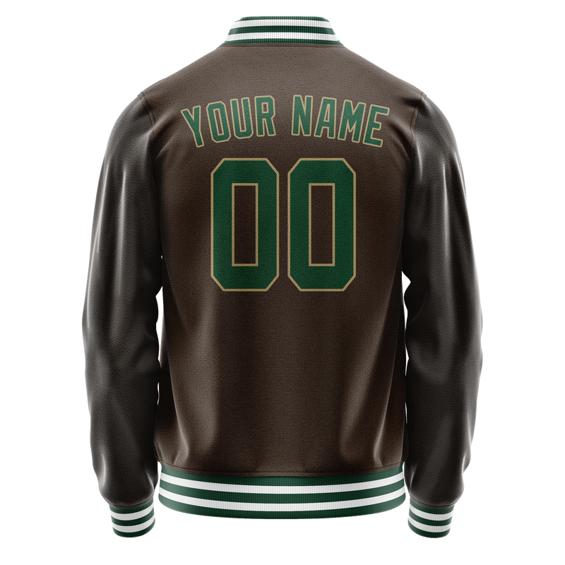 Custom Brown Kelly-Green Solid Color Varsity Letterman Jacket JA02240617XF084