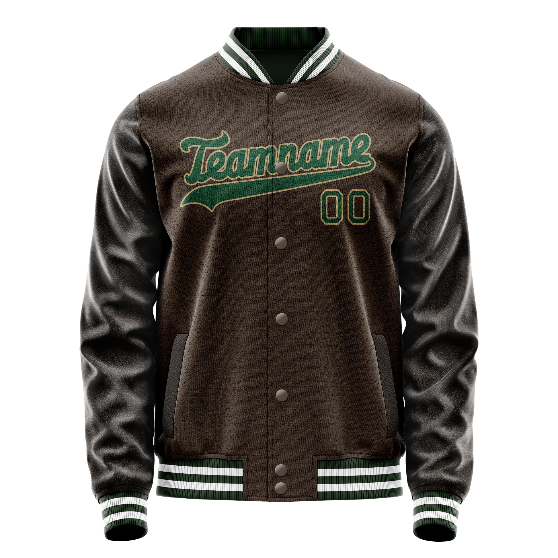 Custom Brown Kelly-Green Solid Color Varsity Letterman Jacket JA02240617XF084