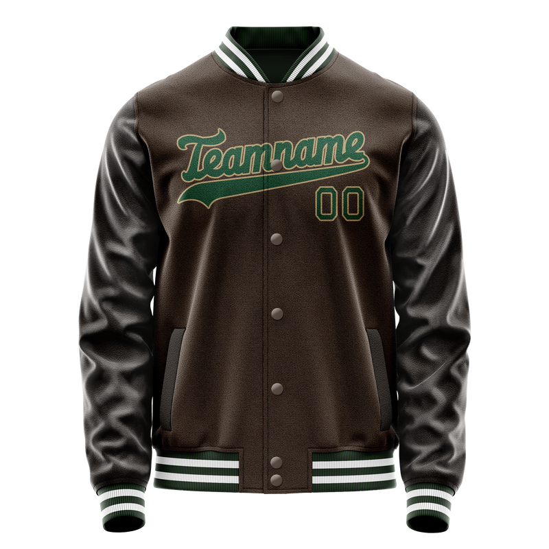 Custom Brown Kelly-Green Solid Color Varsity Letterman Jacket JA02240617XF084