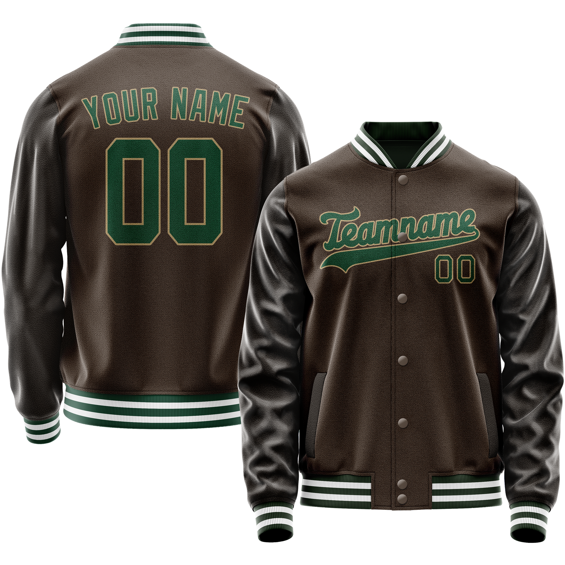 Custom Brown Kelly-Green Solid Color Varsity Letterman Jacket JA02240617XF084